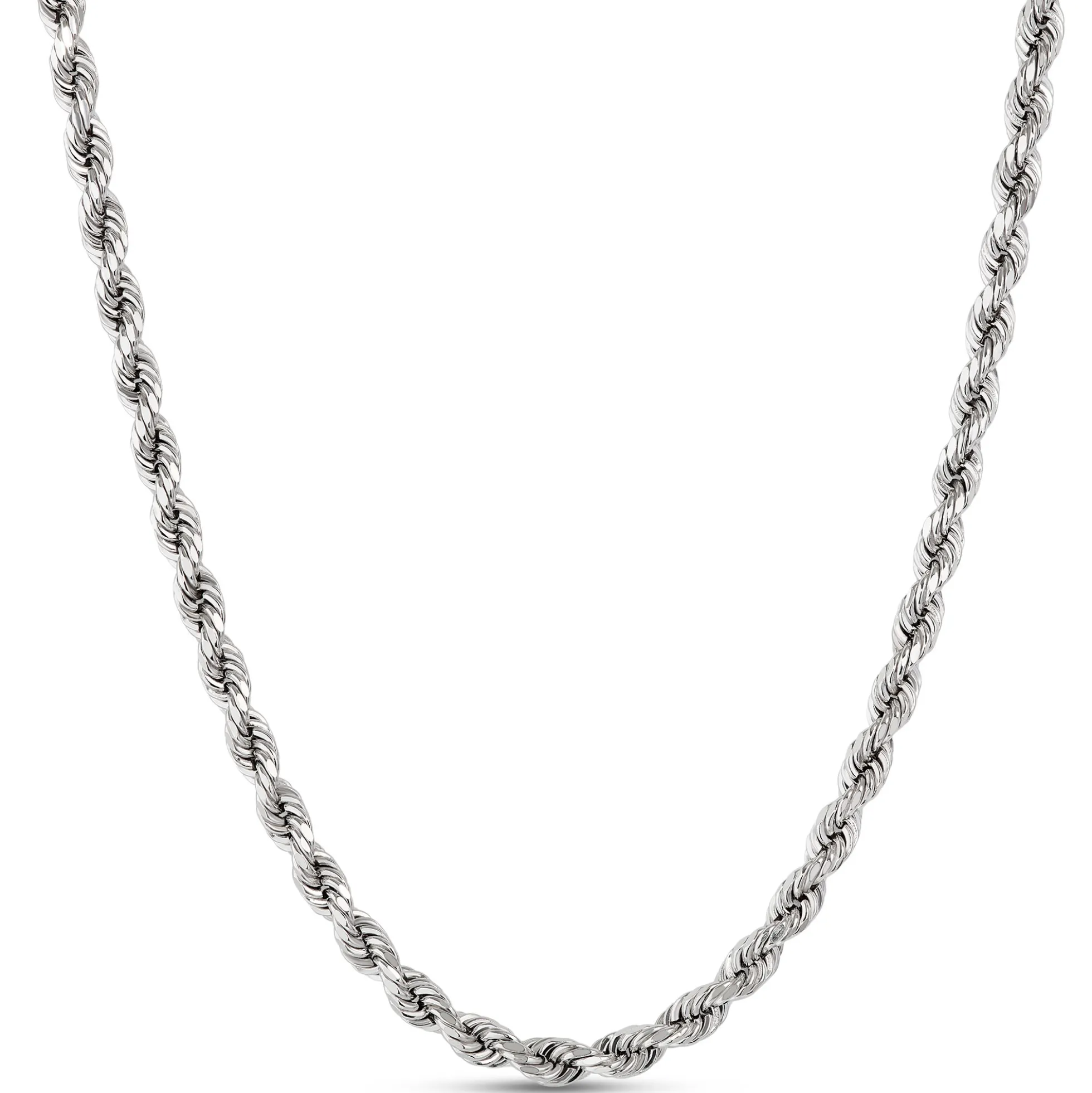 24-Inch Rope Link Necklace, 14K White Gold