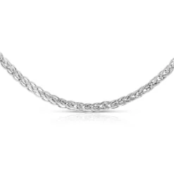 18-Inch Round Wheat Chain Necklace, 14K White Gold