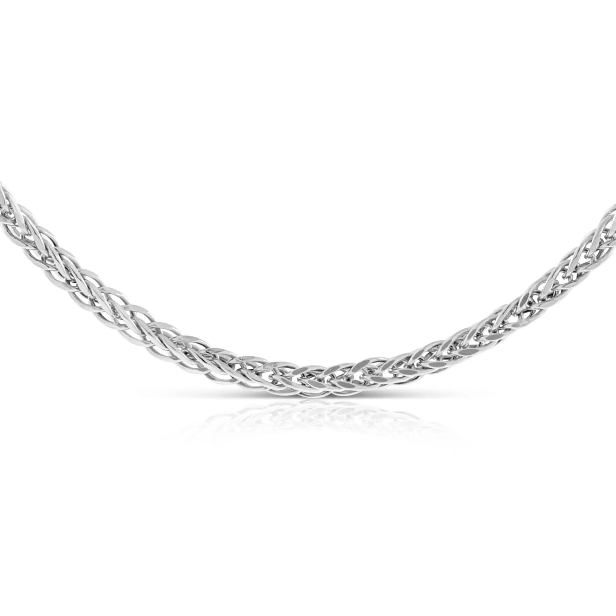 18-Inch Round Wheat Chain Necklace, 14K White Gold