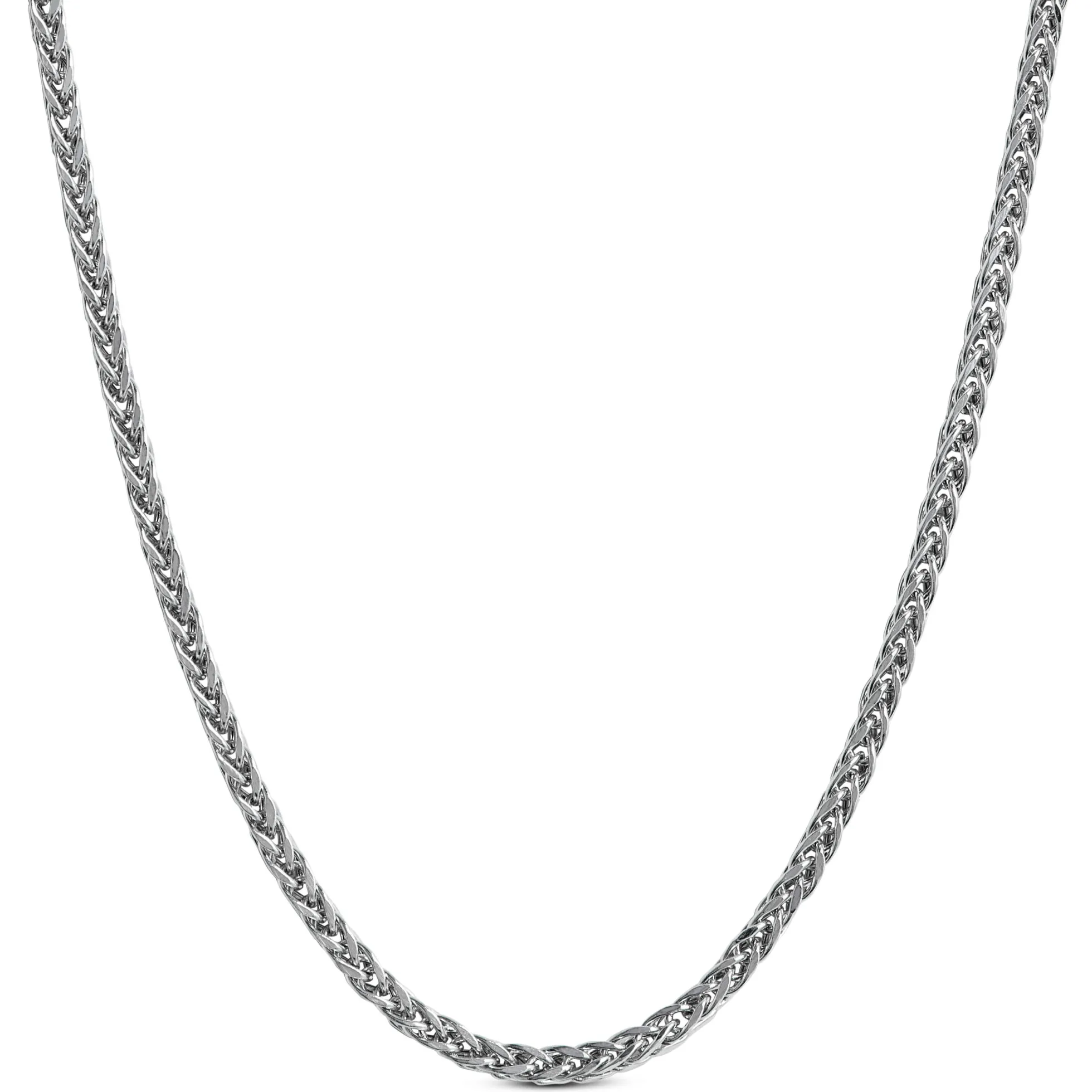 18-Inch Round Wheat Chain Necklace, 14K White Gold
