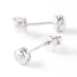 Invisible Bezel Classic Round Diamond Studs, ½ Carat, 14K White Gold