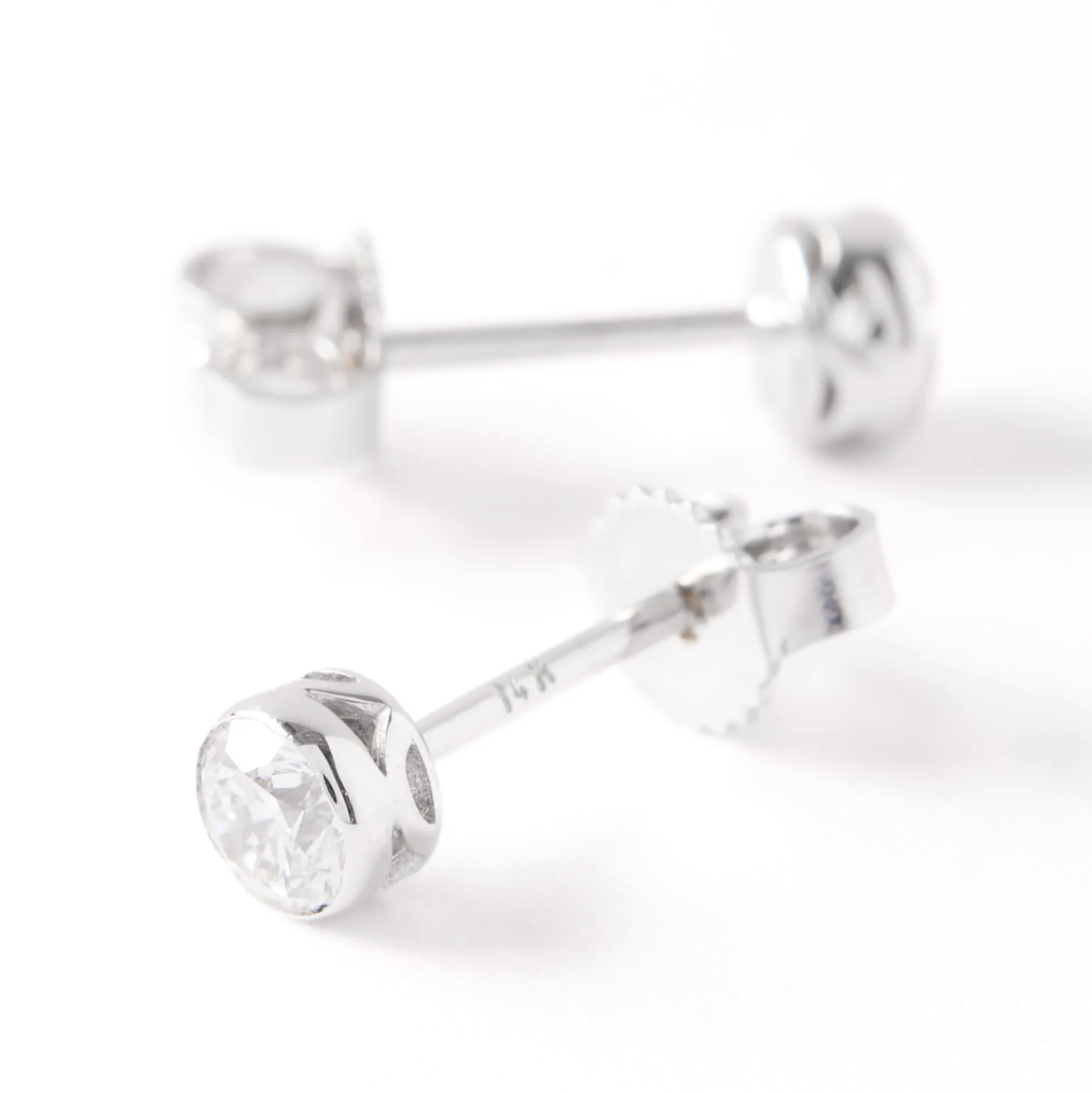 Invisible Bezel Classic Round Diamond Studs, ½ Carat, 14K White Gold