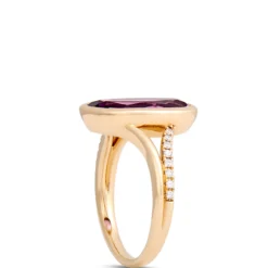 Long Oval Amethyst Ring, 14K Yellow Gold
