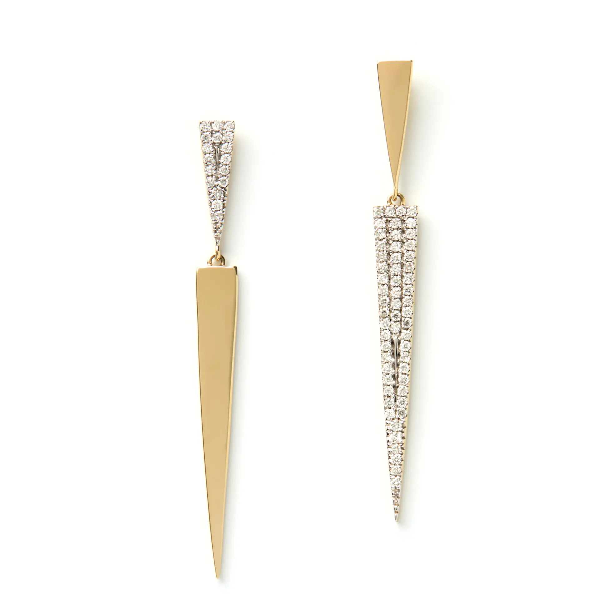 Long Triangle Diamond Earrings, 14K Yellow Gold