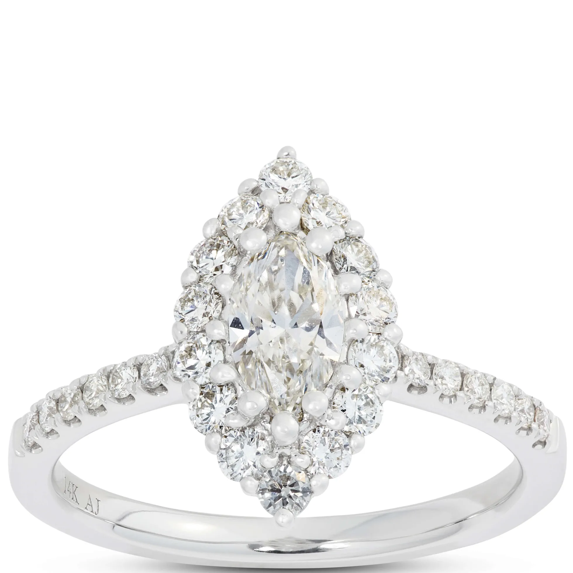 Marquise Cut Halo Diamond Ring, 14K White Gold