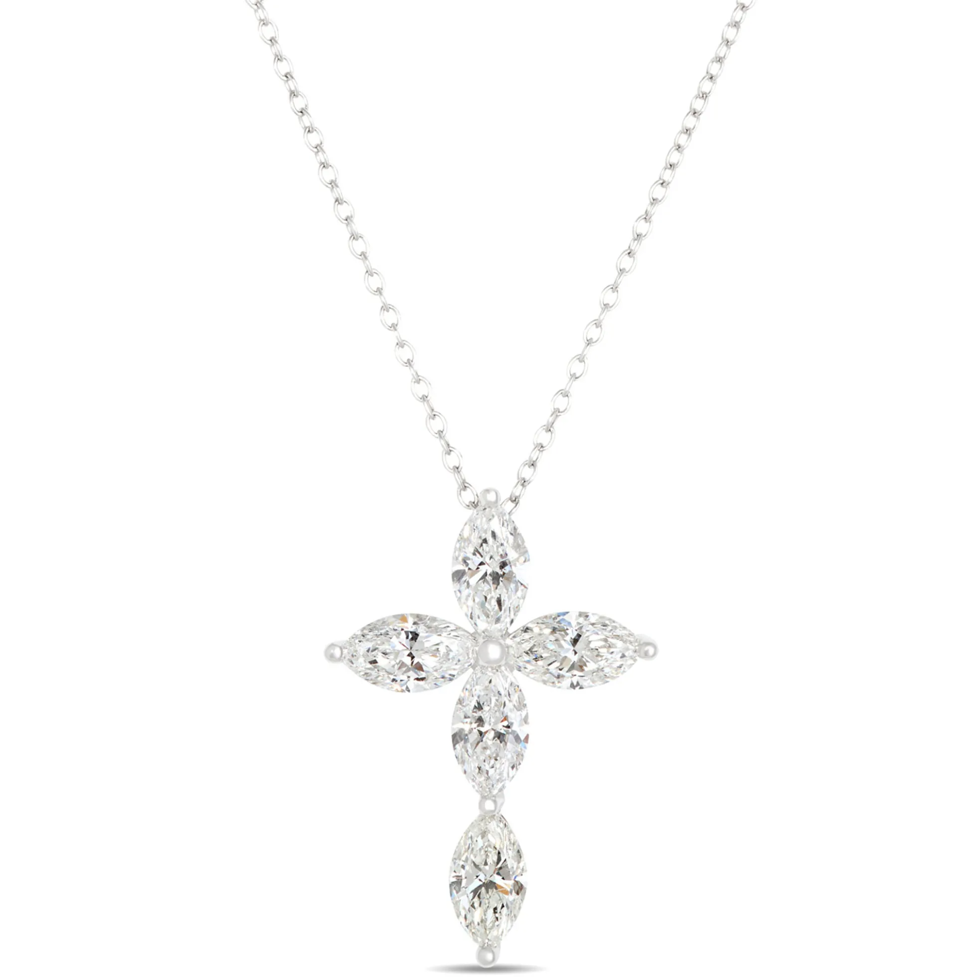 Marquise Diamond Cross Necklace, 2 Total Carat Weight, 14K White Gold