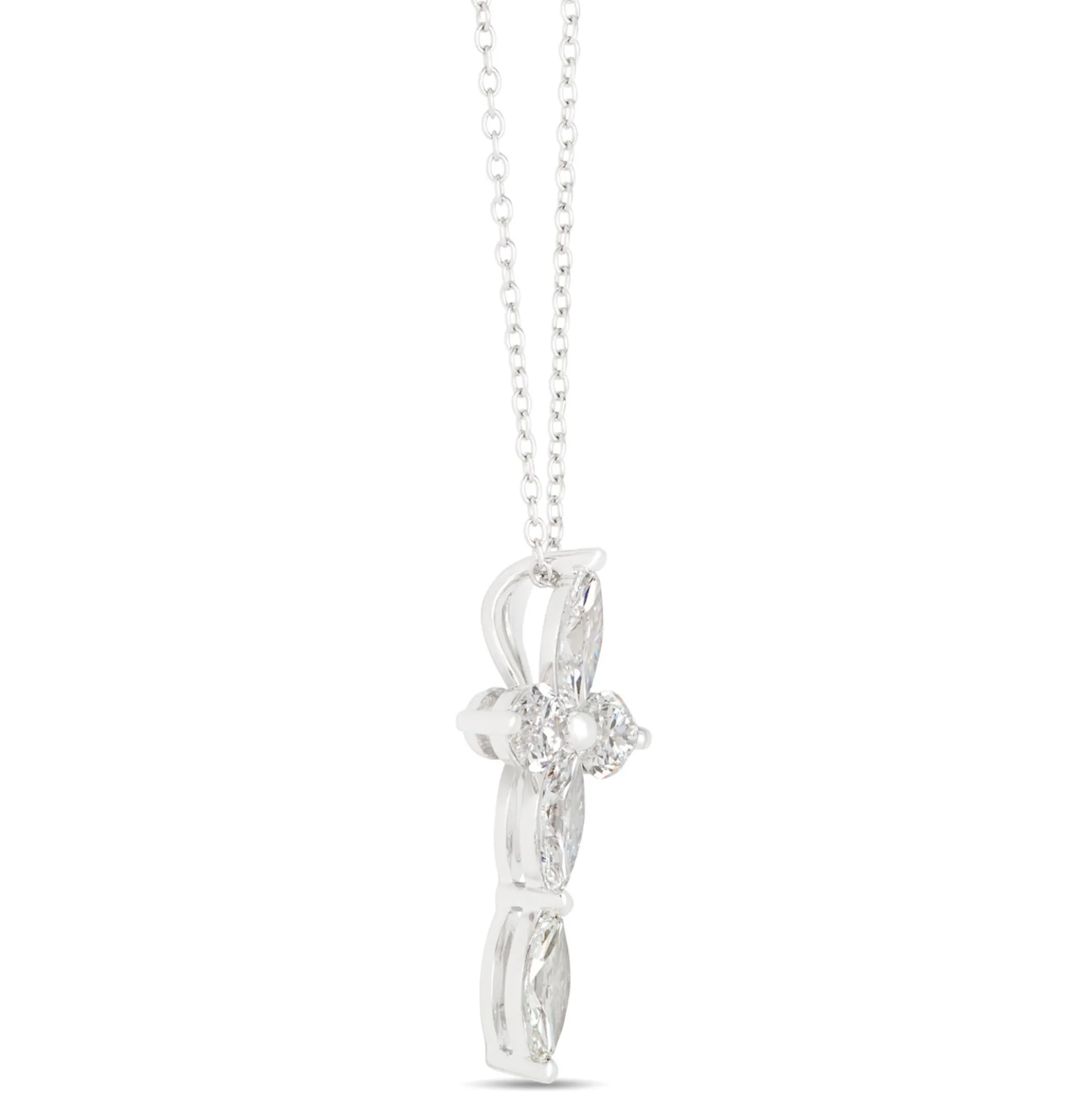 Marquise Diamond Cross Necklace, 2 Total Carat Weight, 14K White Gold