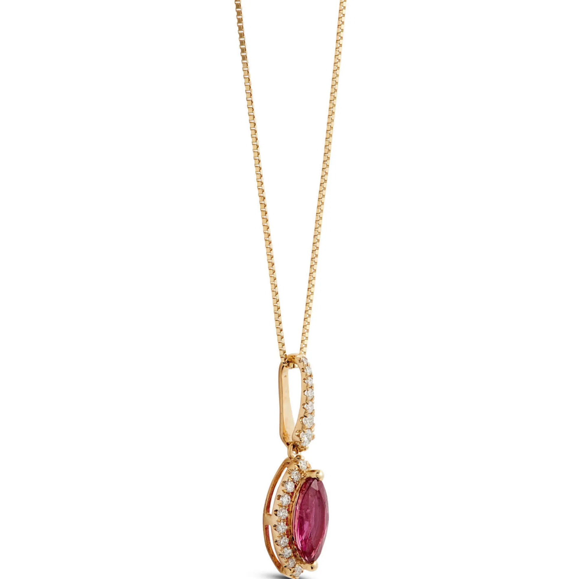Marquise Ruby & Diamond Halo Necklace 14K