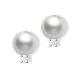 Mikimoto A+ Akoya Cultured Pearl & Diamond Stud Earrings 18K, 7mm