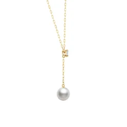 Mikimoto Akoya Cultured Pearl & Diamond 'Y' Drop Necklace 18K