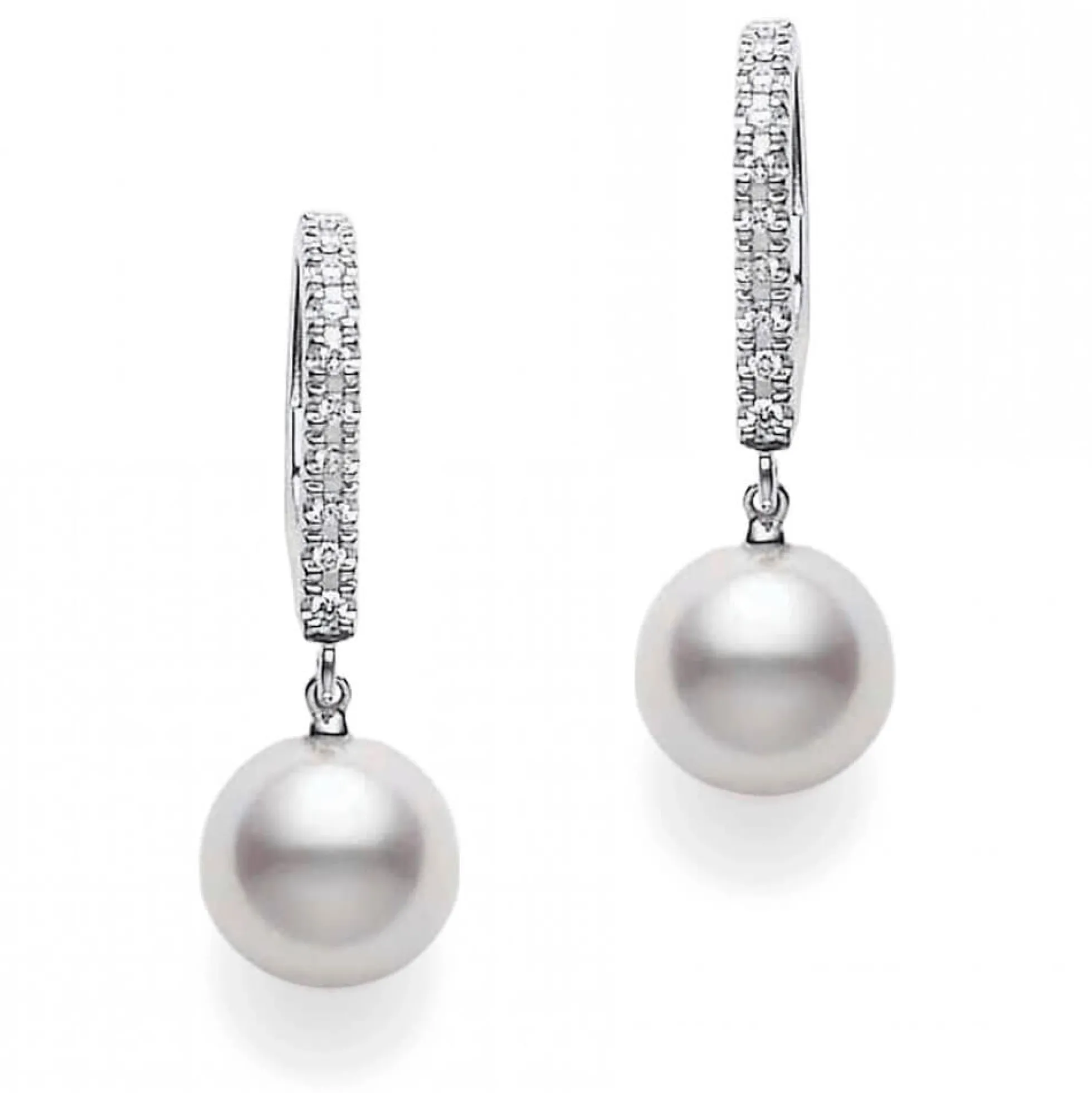 Mikimoto Akoya Cultured Pearl & Diamond Earrings 18K