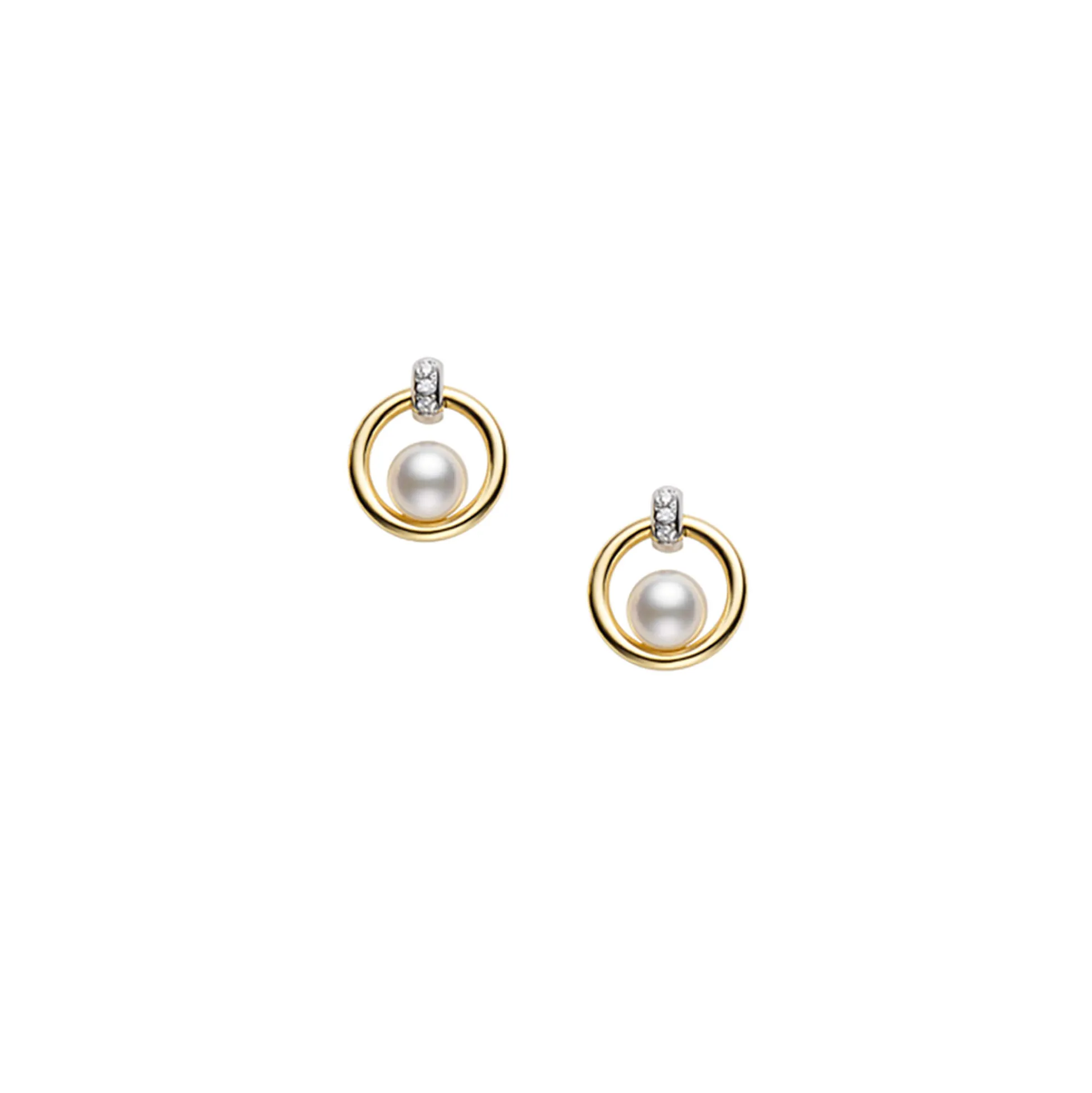Mikimoto Akoya Cultured Pearl and Diamond Circle Earrings, 18K Two Tone