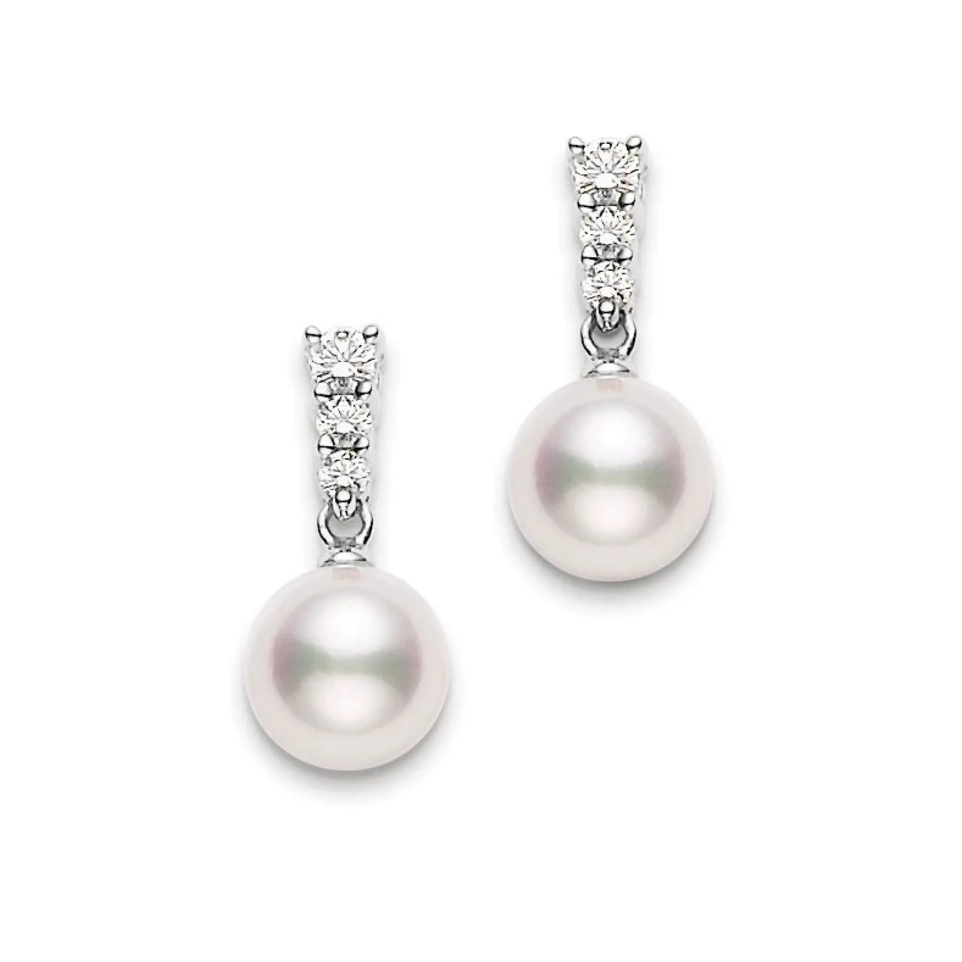 Mikimoto Akoya Cultured Pearl & Diamond Earrings 18K