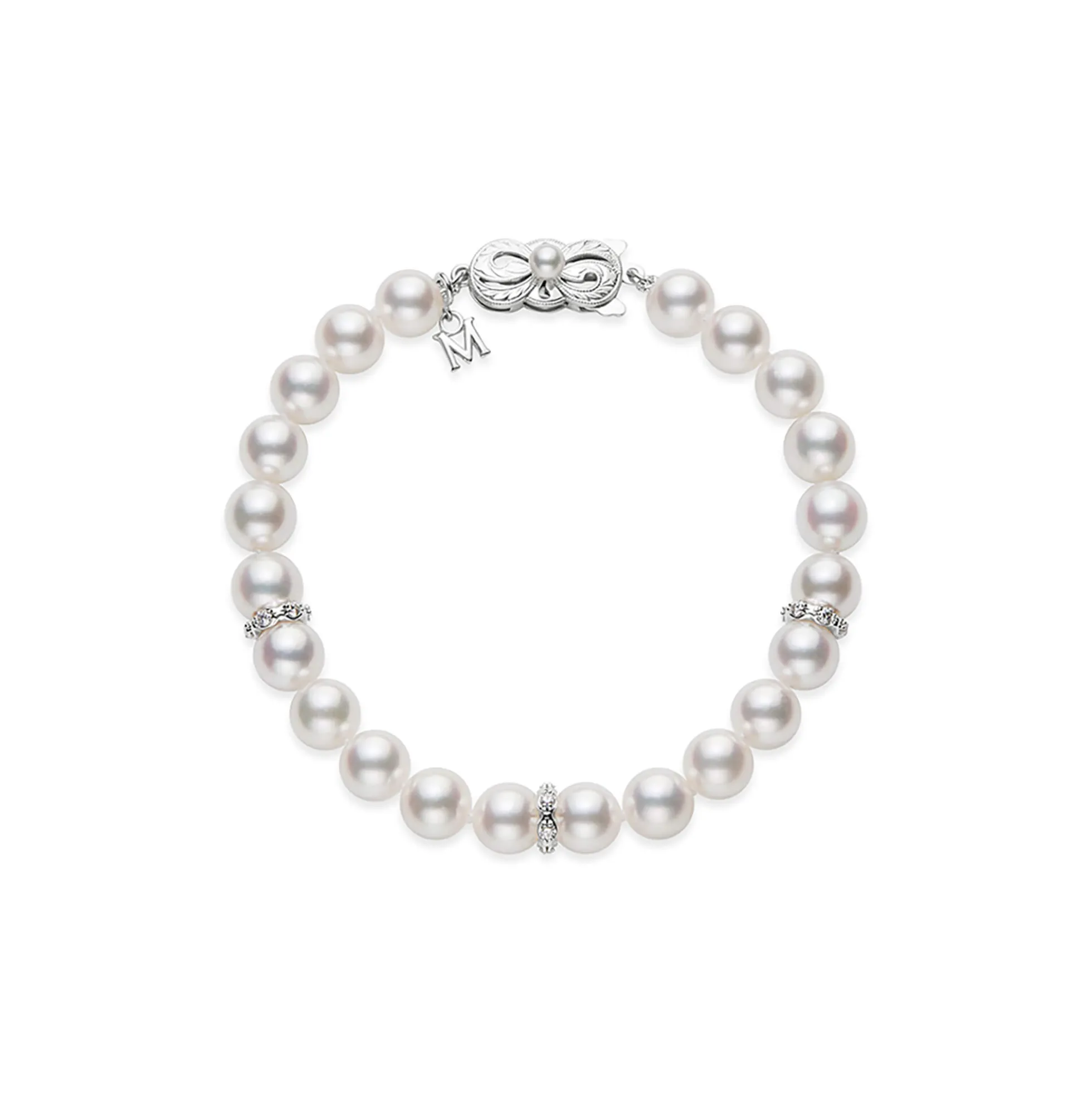 Mikimoto Akoya Cultured Pearl and Diamond Rondell Bracelet, 18K White Gold