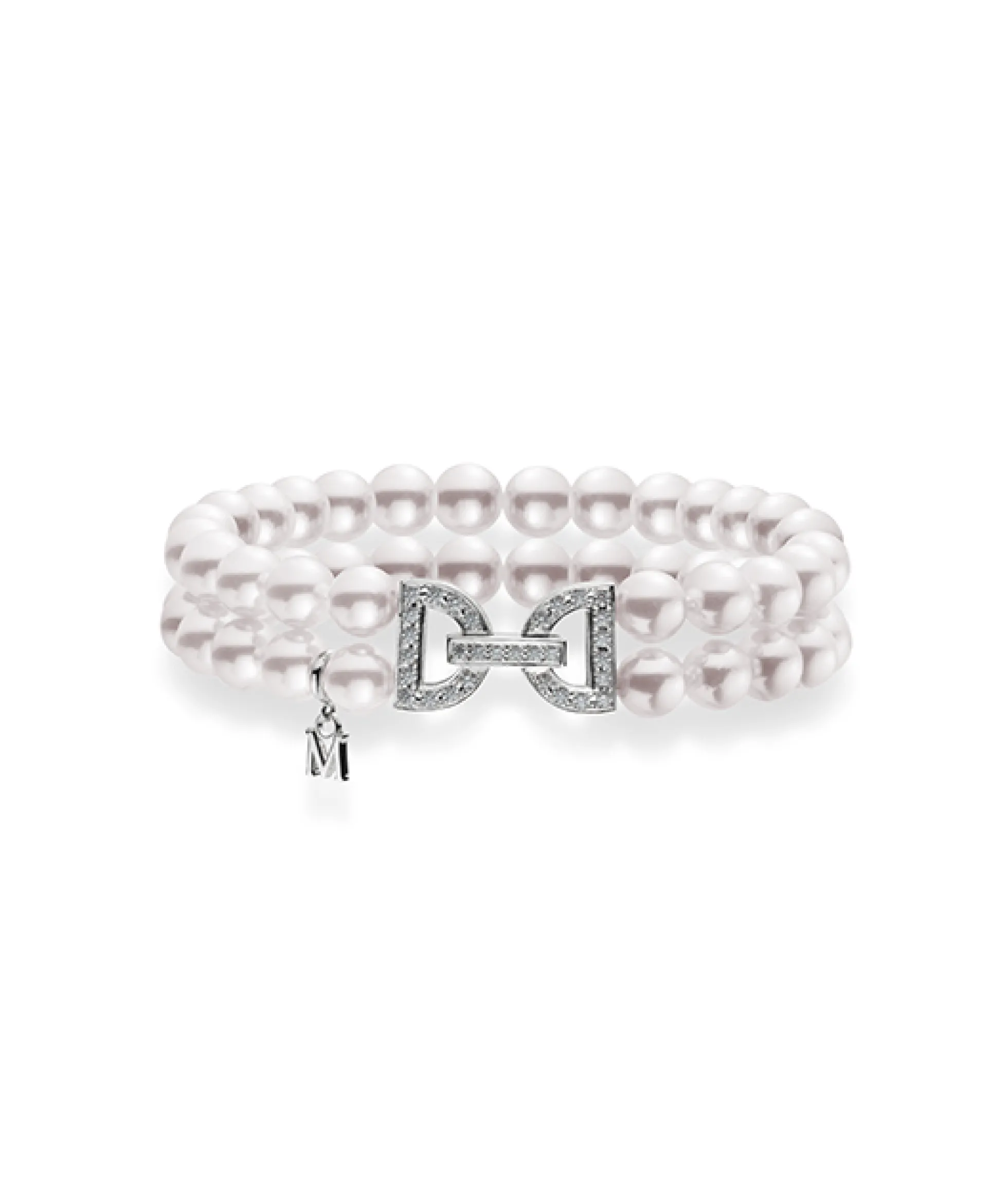 Mikimoto Akoya Cultured Pearl Double Row Bracelet in 18K Yellow Gold with Diamond Clasp