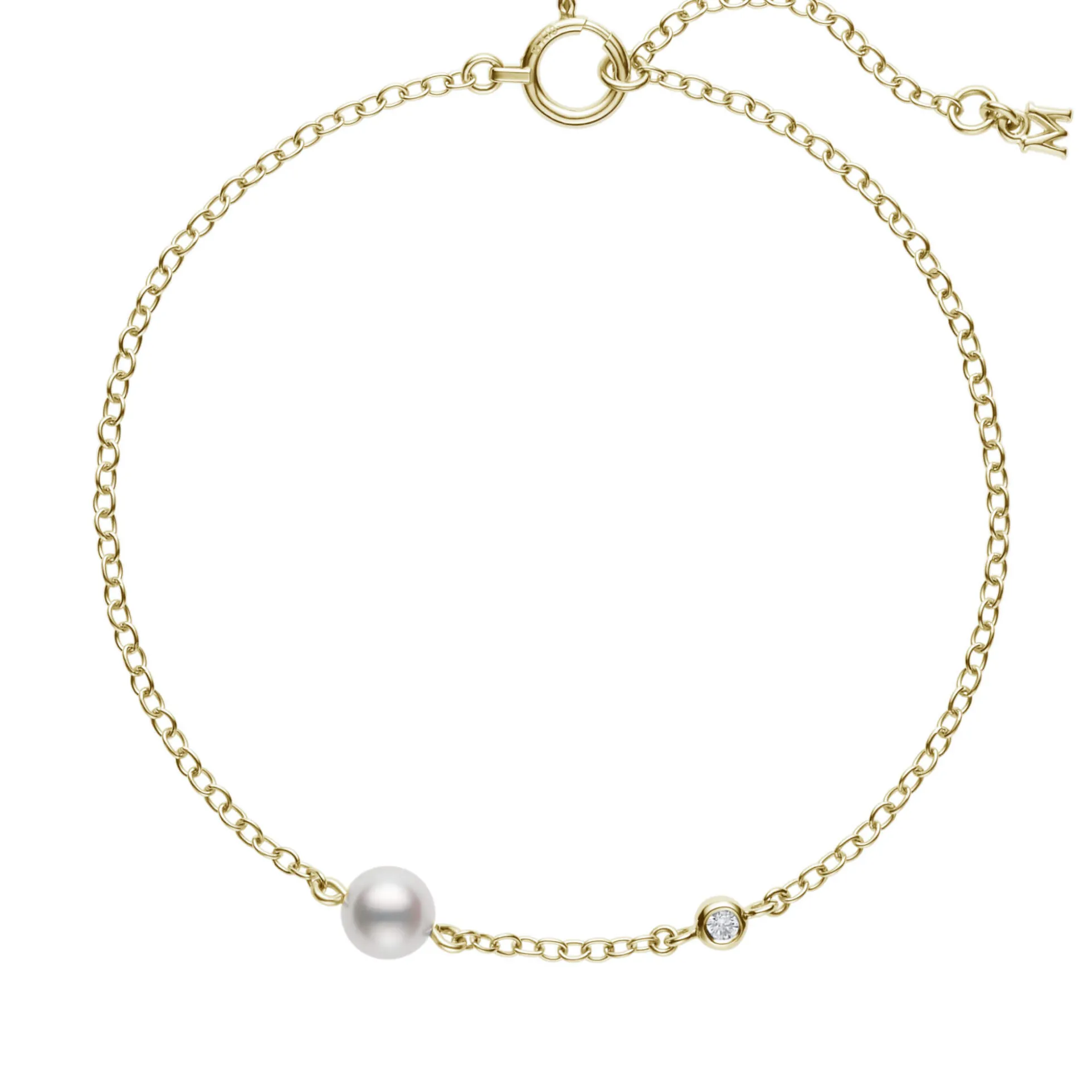 Mikimoto Akoya Cultured Pearl & Diamond Station Bracelet 18K
