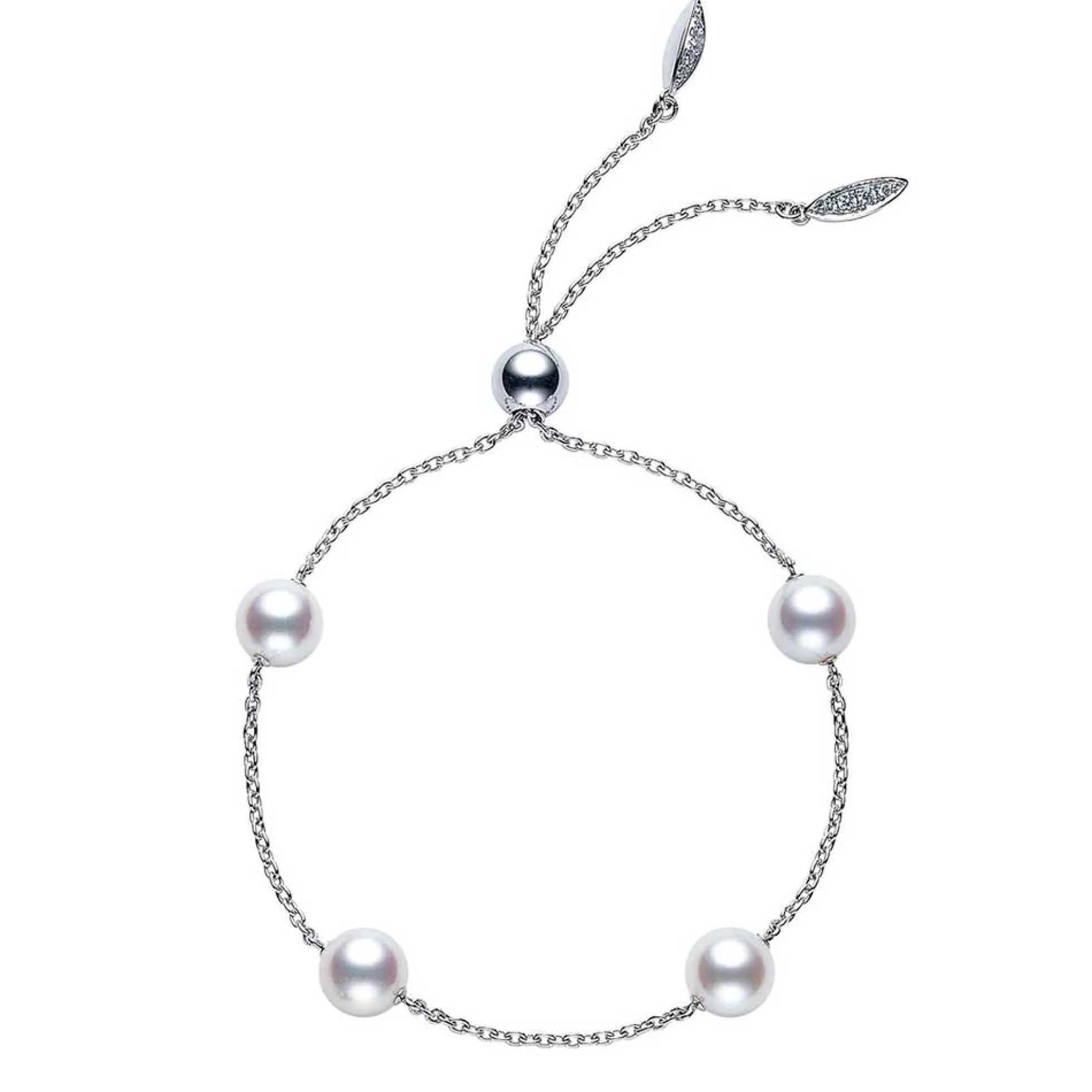 Mikimoto Akoya Cultured Pearl & Diamond Bolo Bracelet 18K