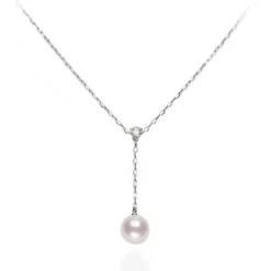 Mikimoto Akoya Cultured Pearl & Diamond 'Y' Drop Necklace 18K