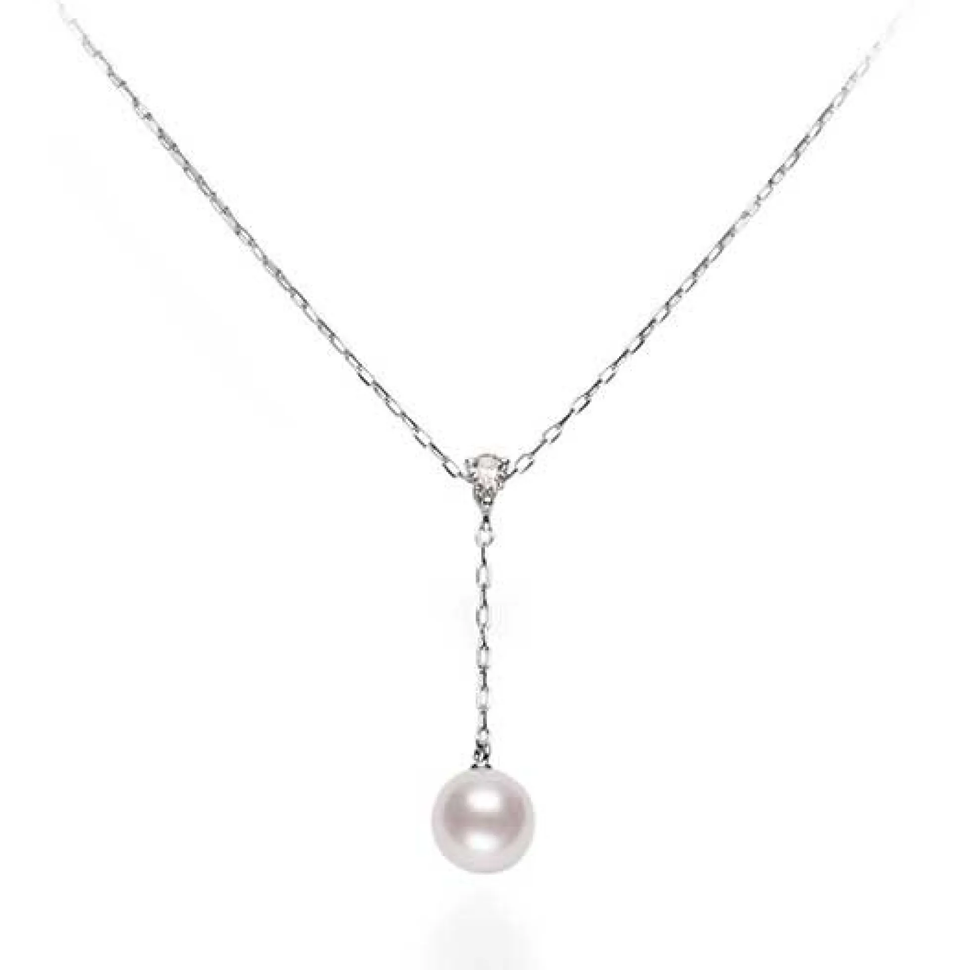 Mikimoto Akoya Cultured Pearl & Diamond 'Y' Drop Necklace 18K