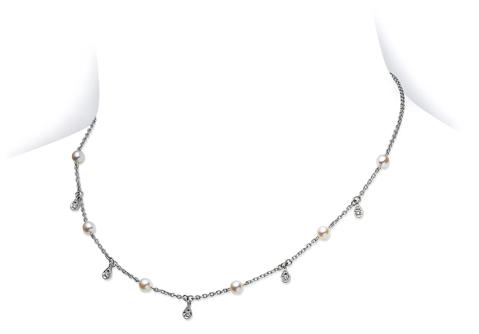 Mikimoto Akoya Cultured Pearl & Diamond Teardrop Necklace 18K