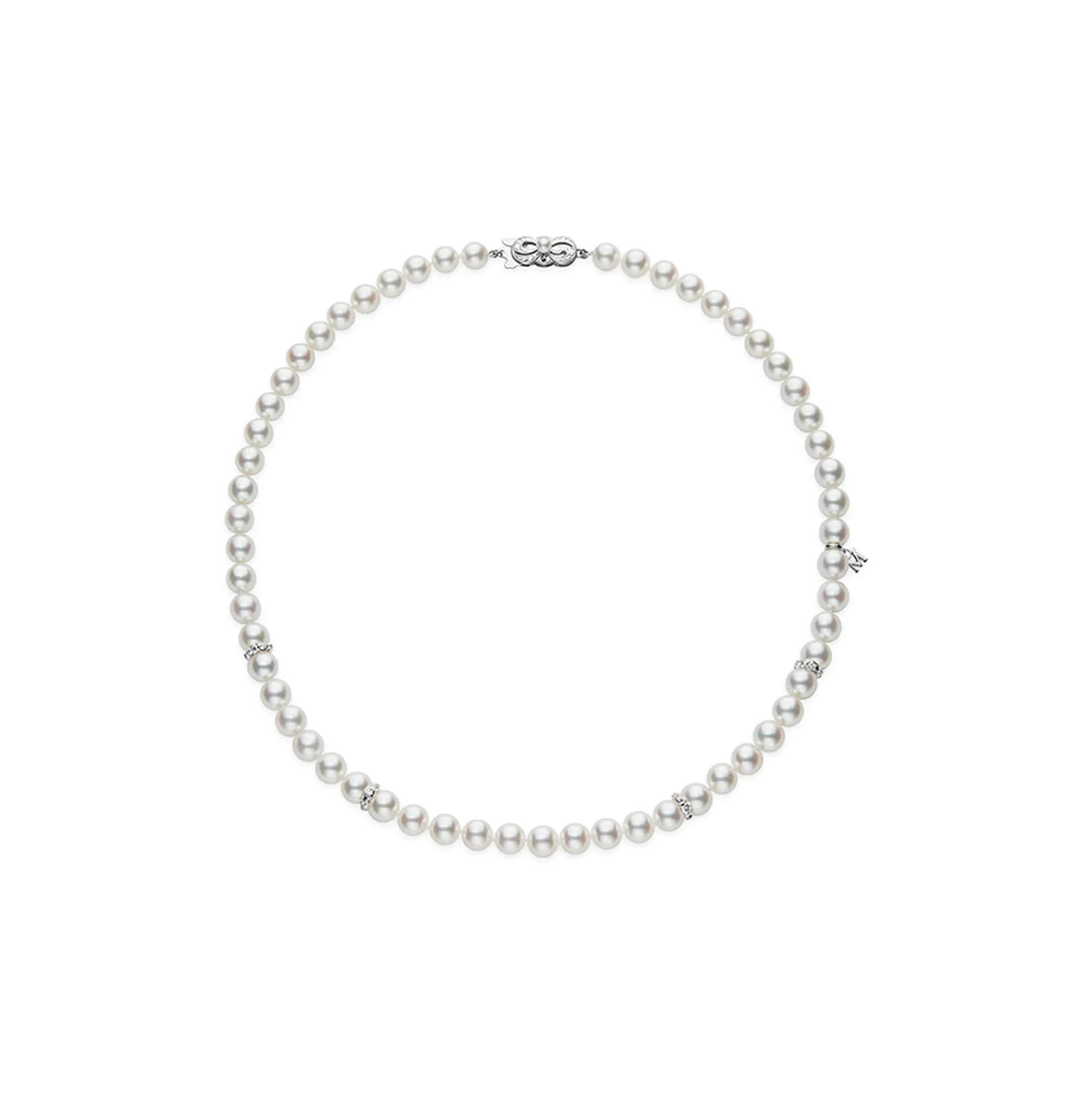 Mikimoto Akoya Cultured Pearl and Diamond Rondells Necklace, 18K White Gold