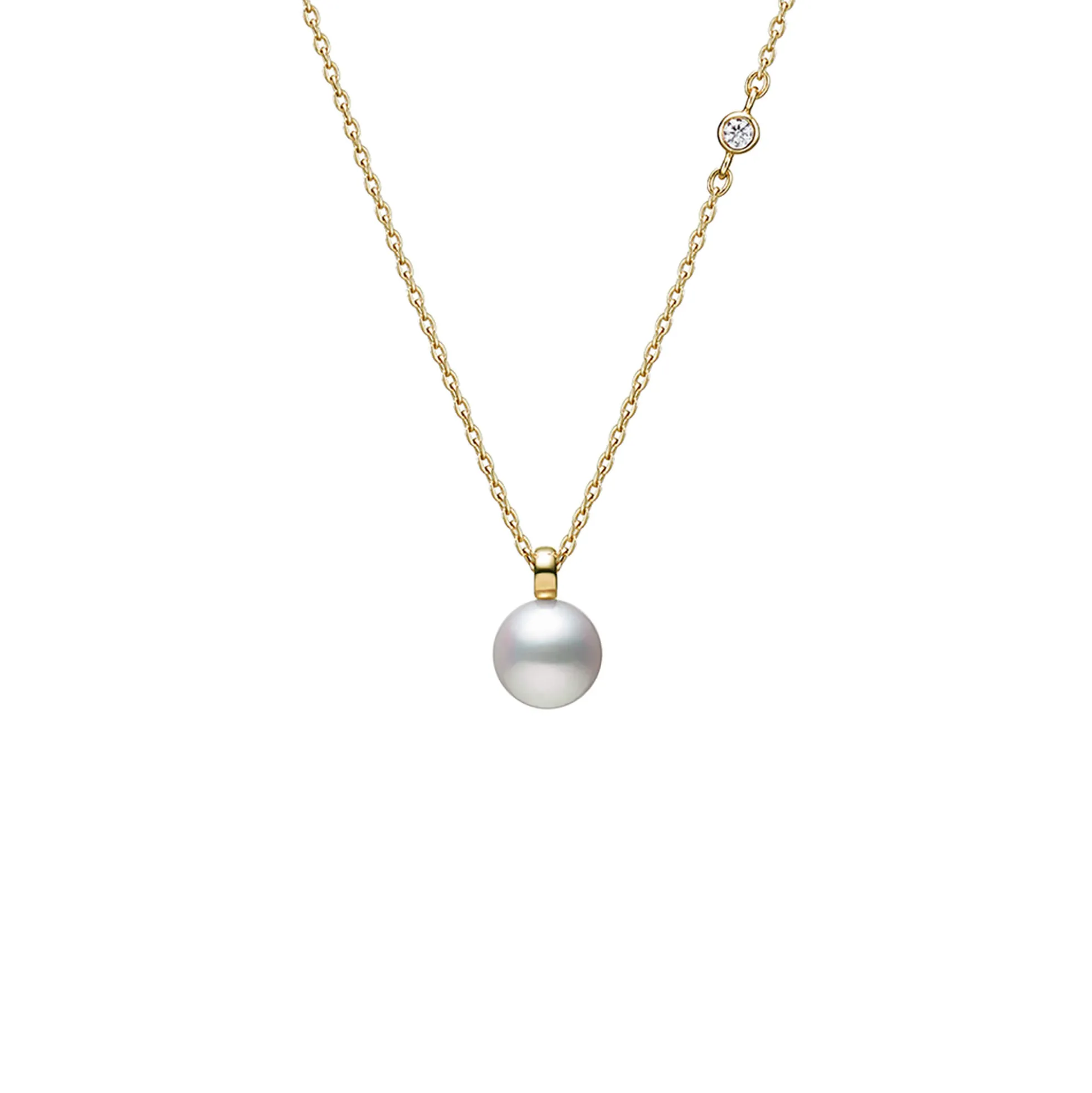 Mikimoto Akoya Cultured Pearl with Diamond Pendant, 18K Yellow Gold