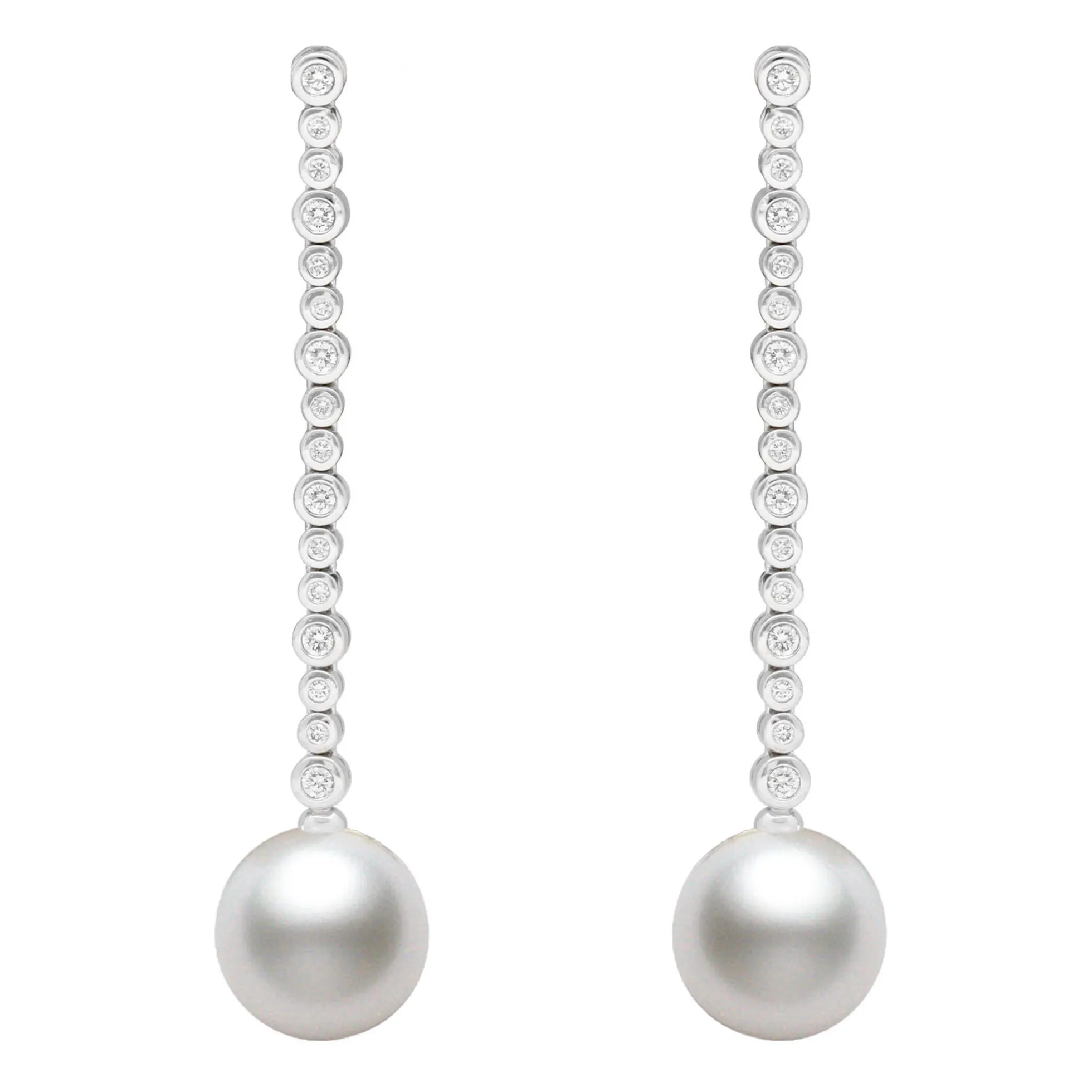 Mikimoto White South Sea Cultured Pearl & Diamond Earrings 18K