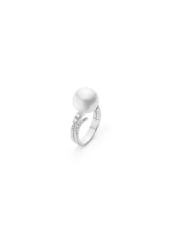 Mikimoto White South Sea Cultured Pearl Ring in 18K White Gold with Diamond