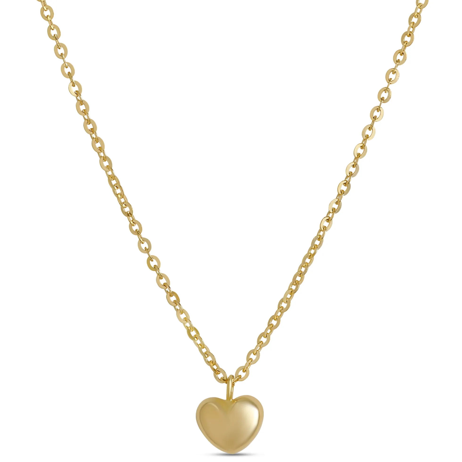 Mini Puff Heart Necklace, 14K Yellow Gold