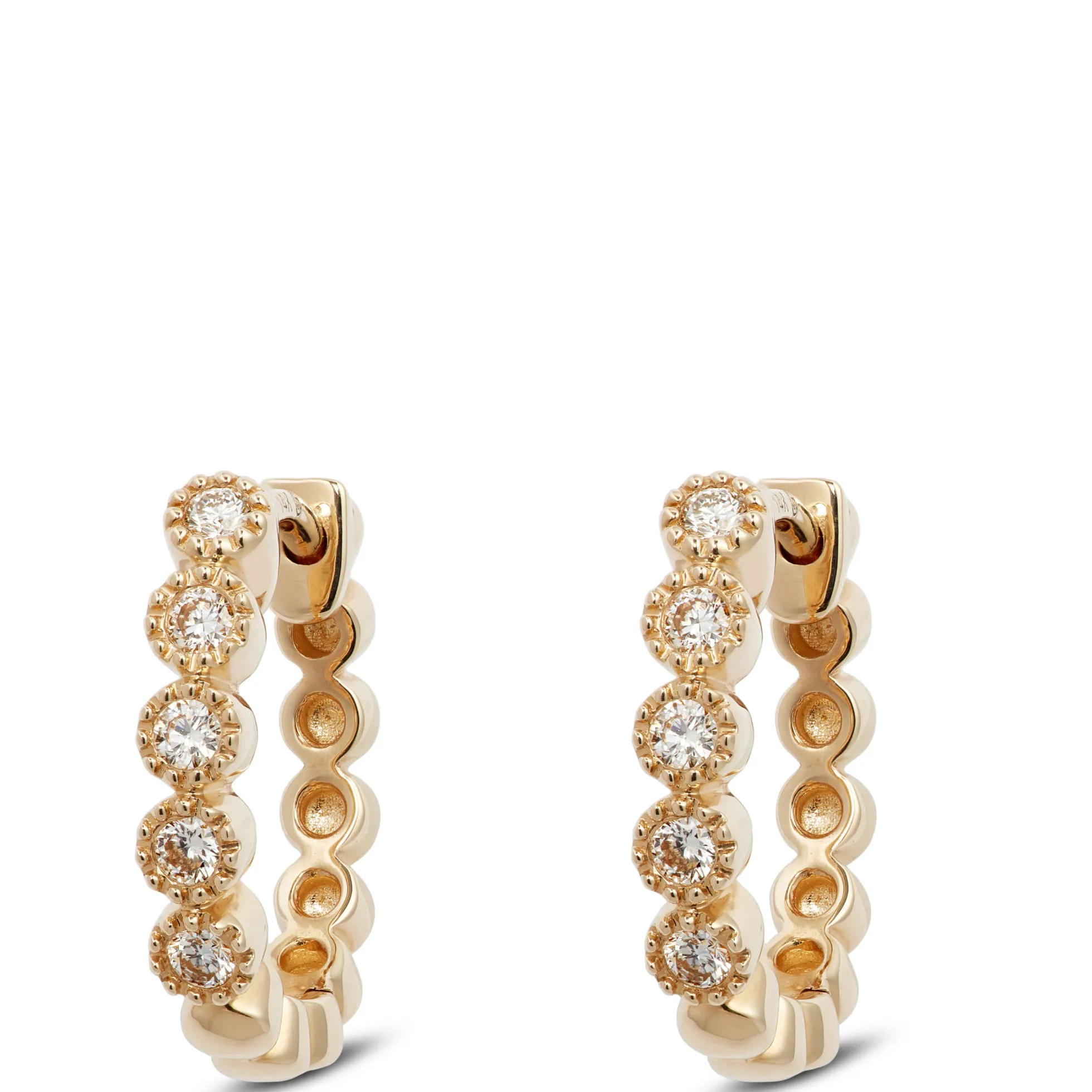 12MM Bezel Set Diamond Huggie Hoop Earrings 14K