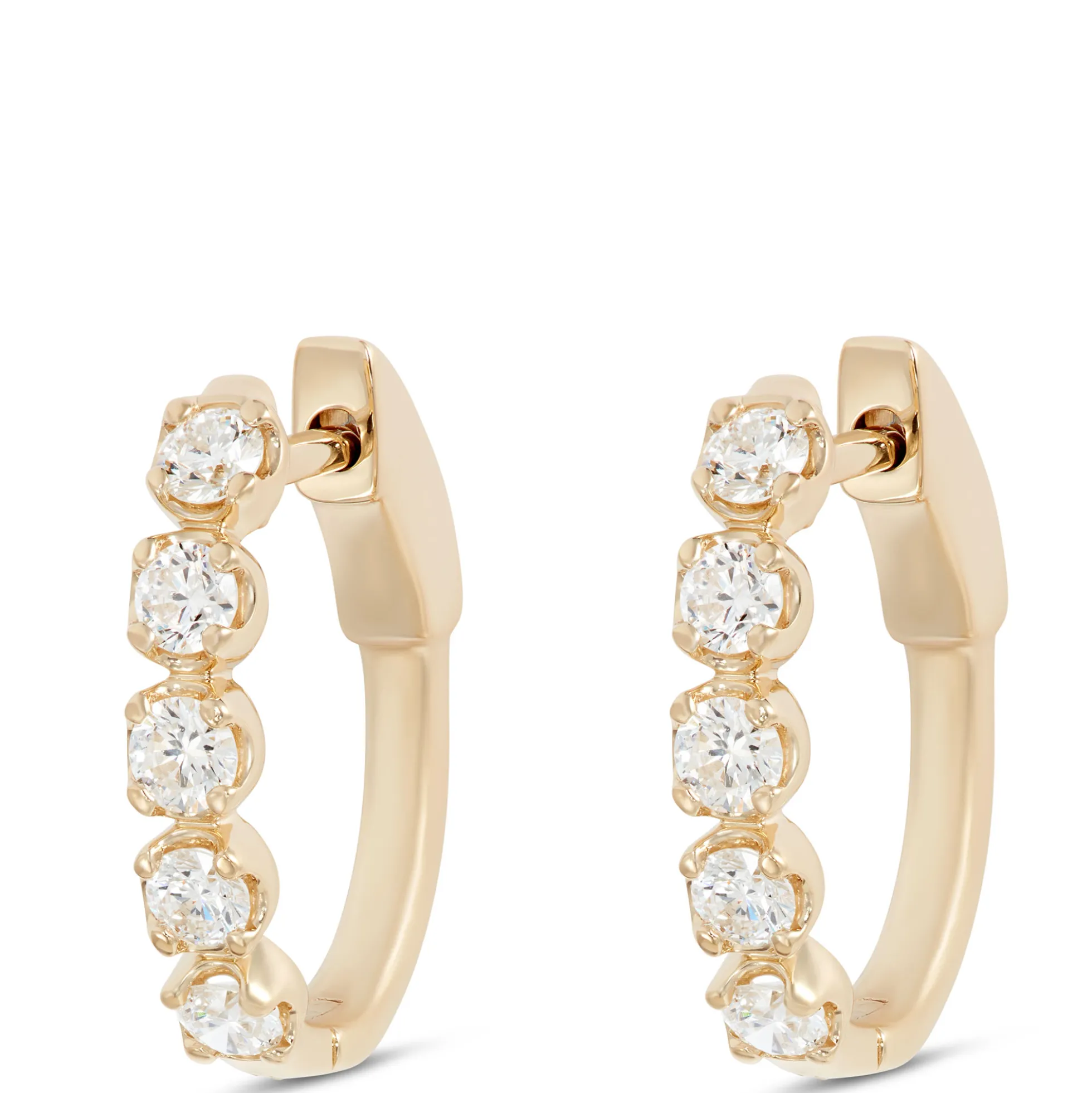 19MM Buttercup Setting Diamond and 14K Yellow Gold Hoops
