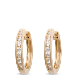 16MM Channel Set Diamond Hoops, 14K Yellow Gold