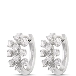 12MM Classic Round Diamond Cluster Hoop Earrings, ⅓ Total Carat Weight 14K white Gold