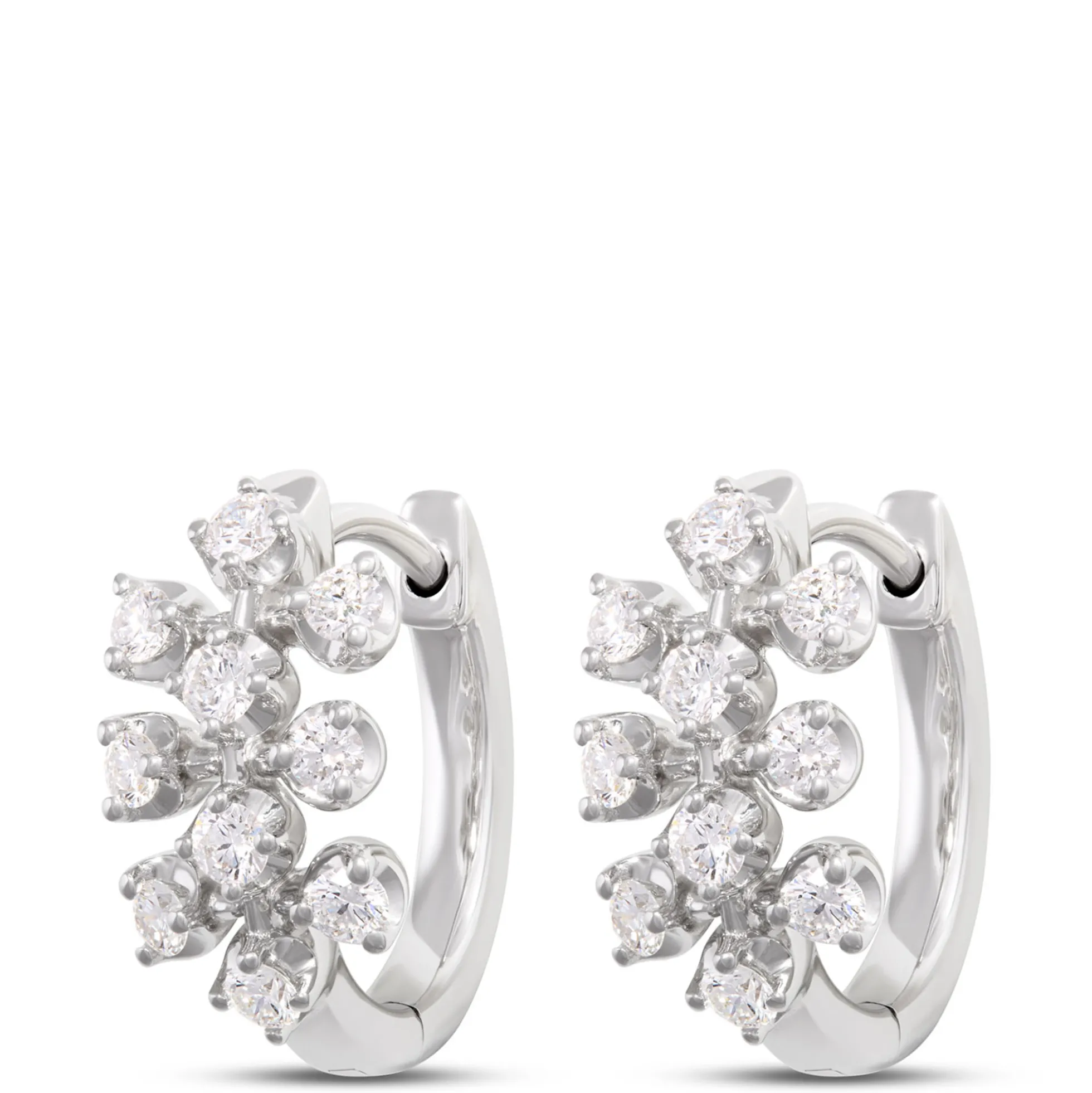 12MM Classic Round Diamond Cluster Hoop Earrings, ⅓ Total Carat Weight 14K white Gold