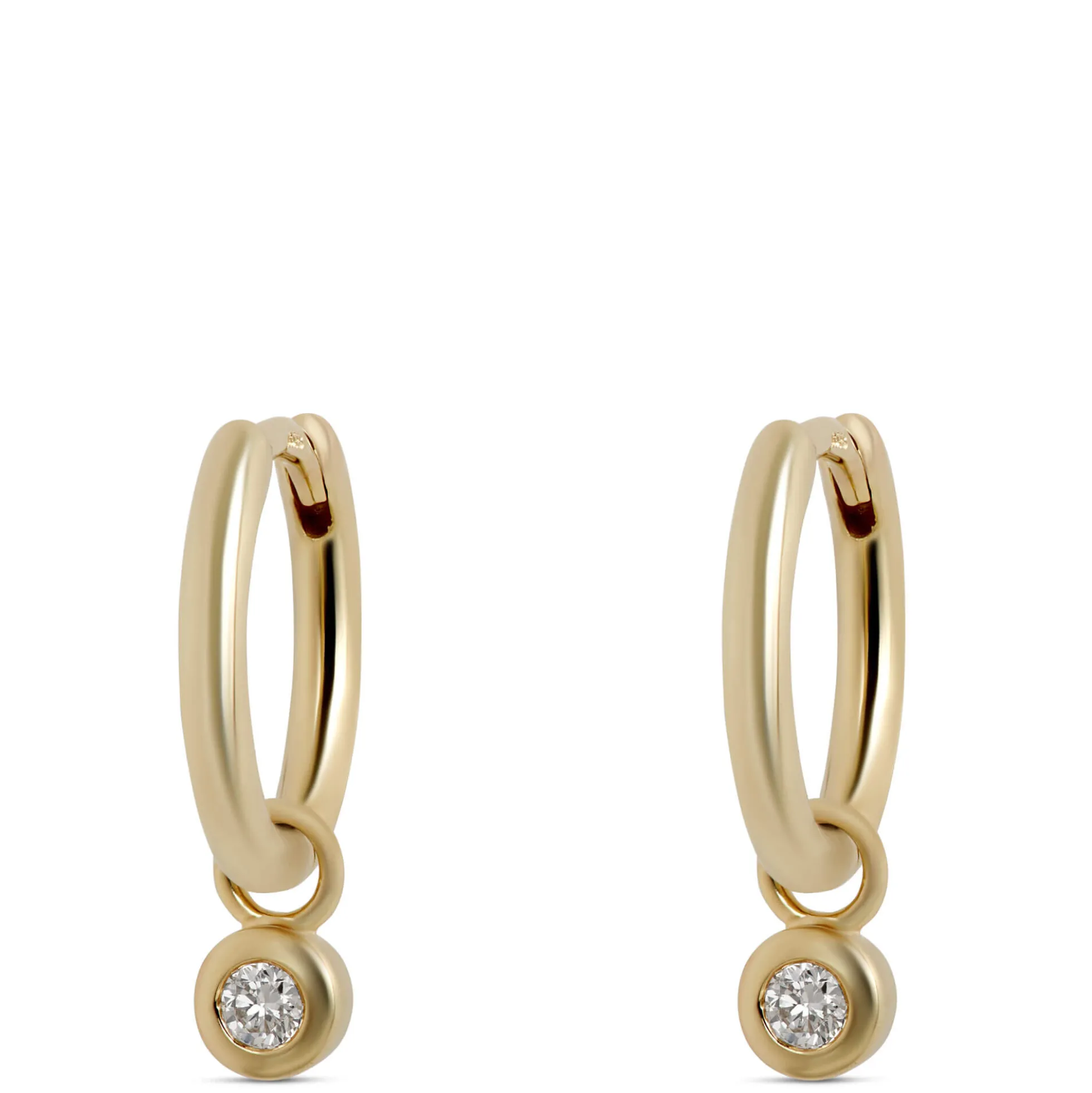 12MM Diamond Hoop Earrings, 14K Yellow Gold