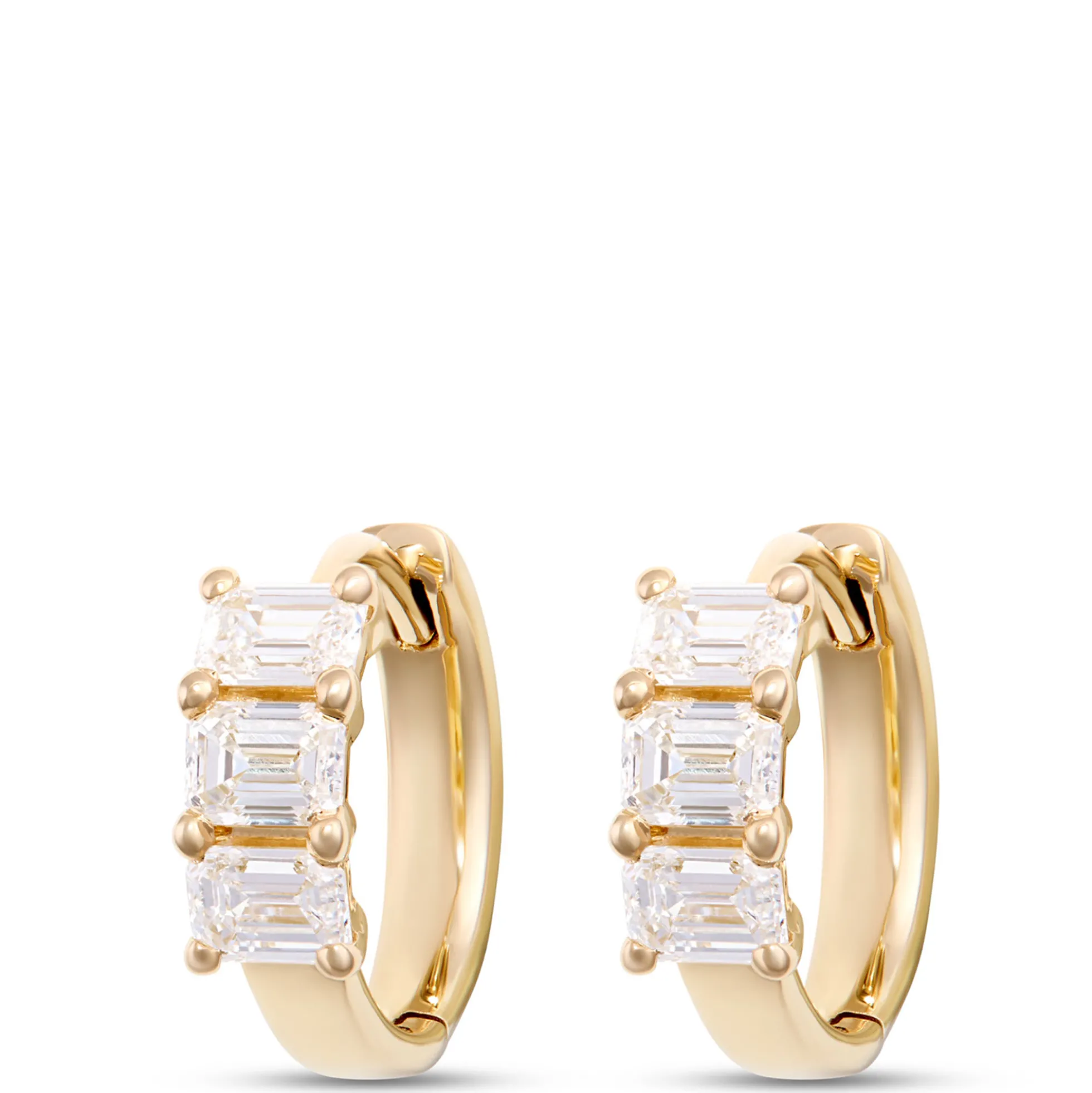 12MM Emerald Cut Diamond Hoops, 1 Total Carat Weight, 14K Yellow Gold