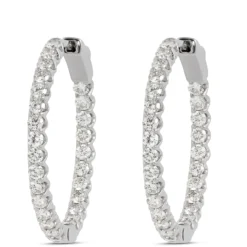 27MM Inside Out Diamond Hoops, 14K White Gold