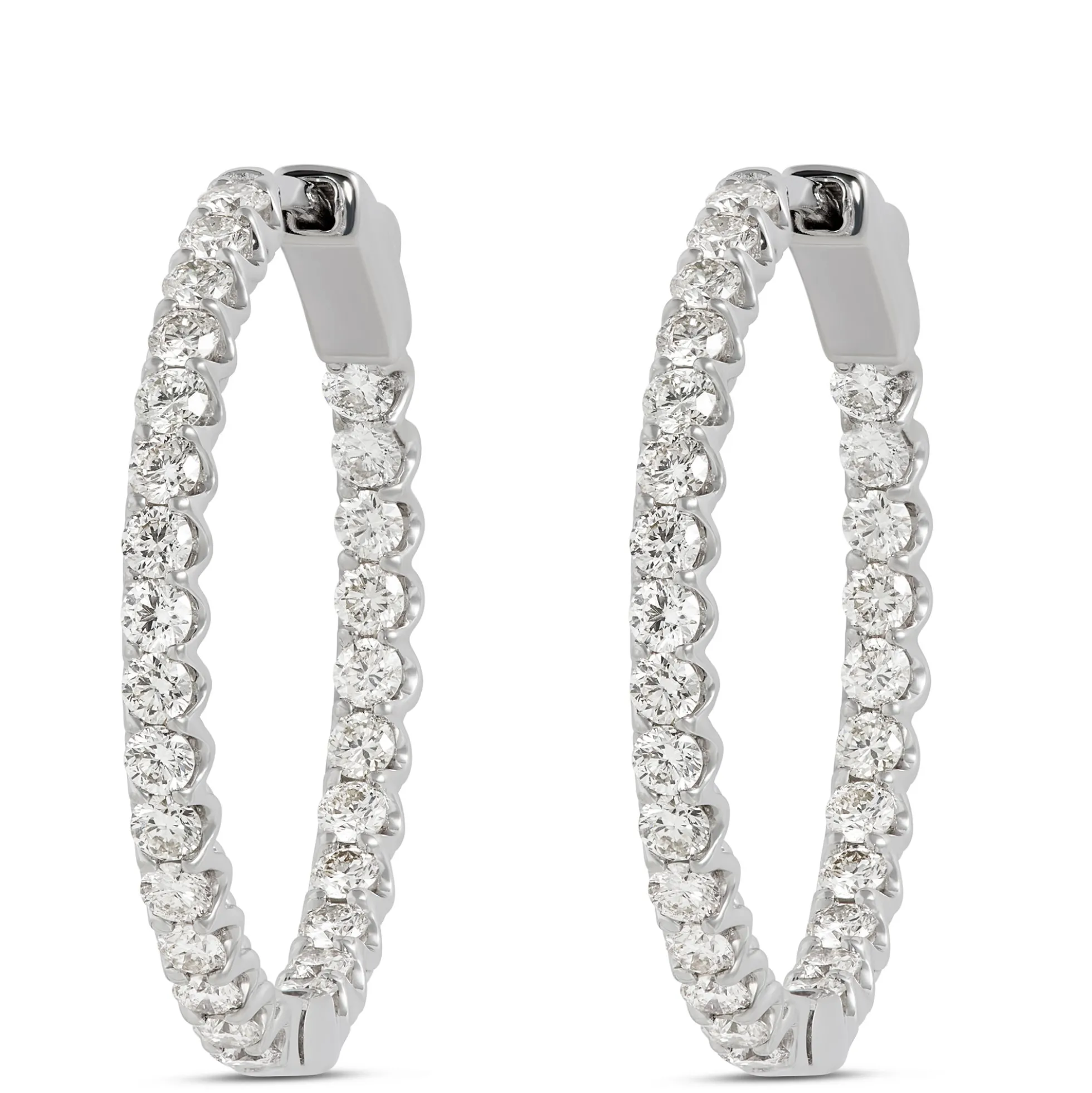 27MM Inside Out Diamond Hoops, 14K White Gold