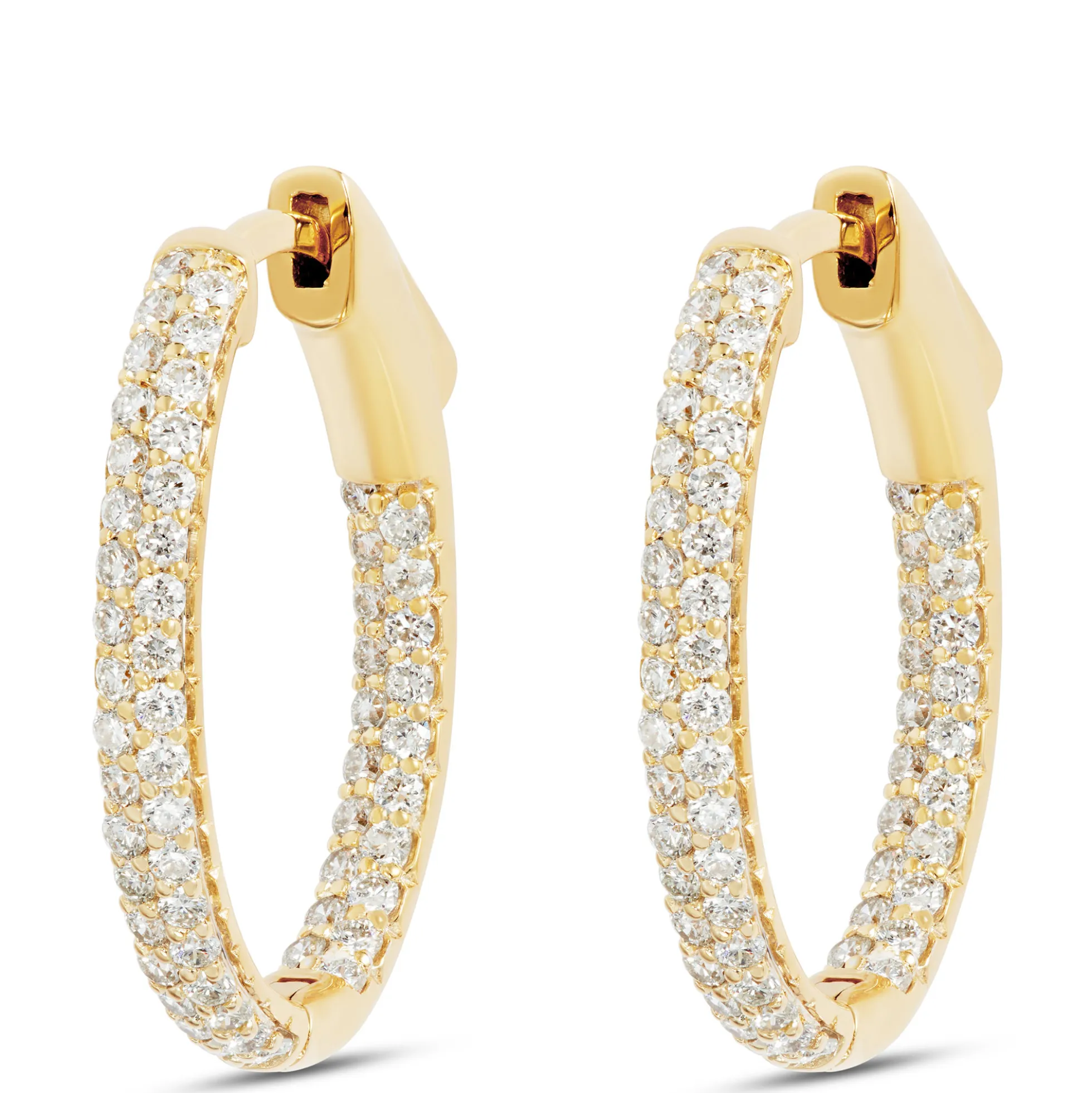 17MM Inside Out Diamond Hoops, 14K Yellow Gold
