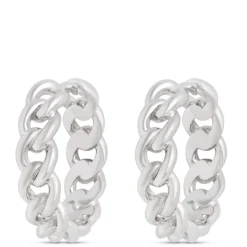 17MM Linked Hoop Earrings, Sterling Silver