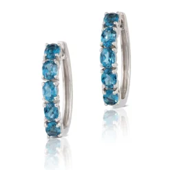 12.7MM Oval Blue Topaz Hoop Earrings 14K