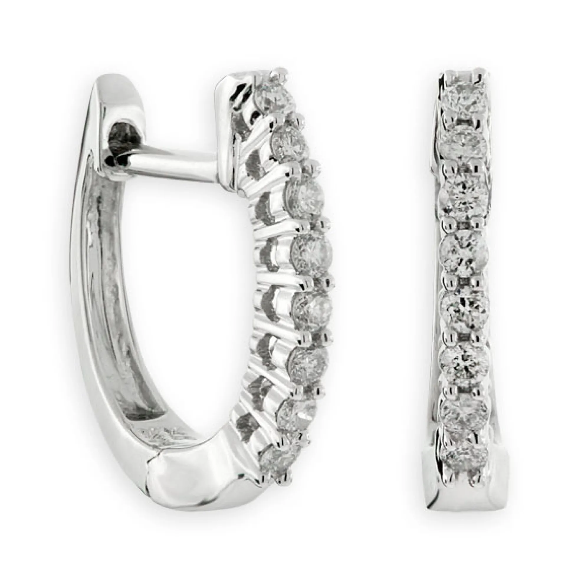 12MM Oval Diamond Hoop Earrings 14K White Gold