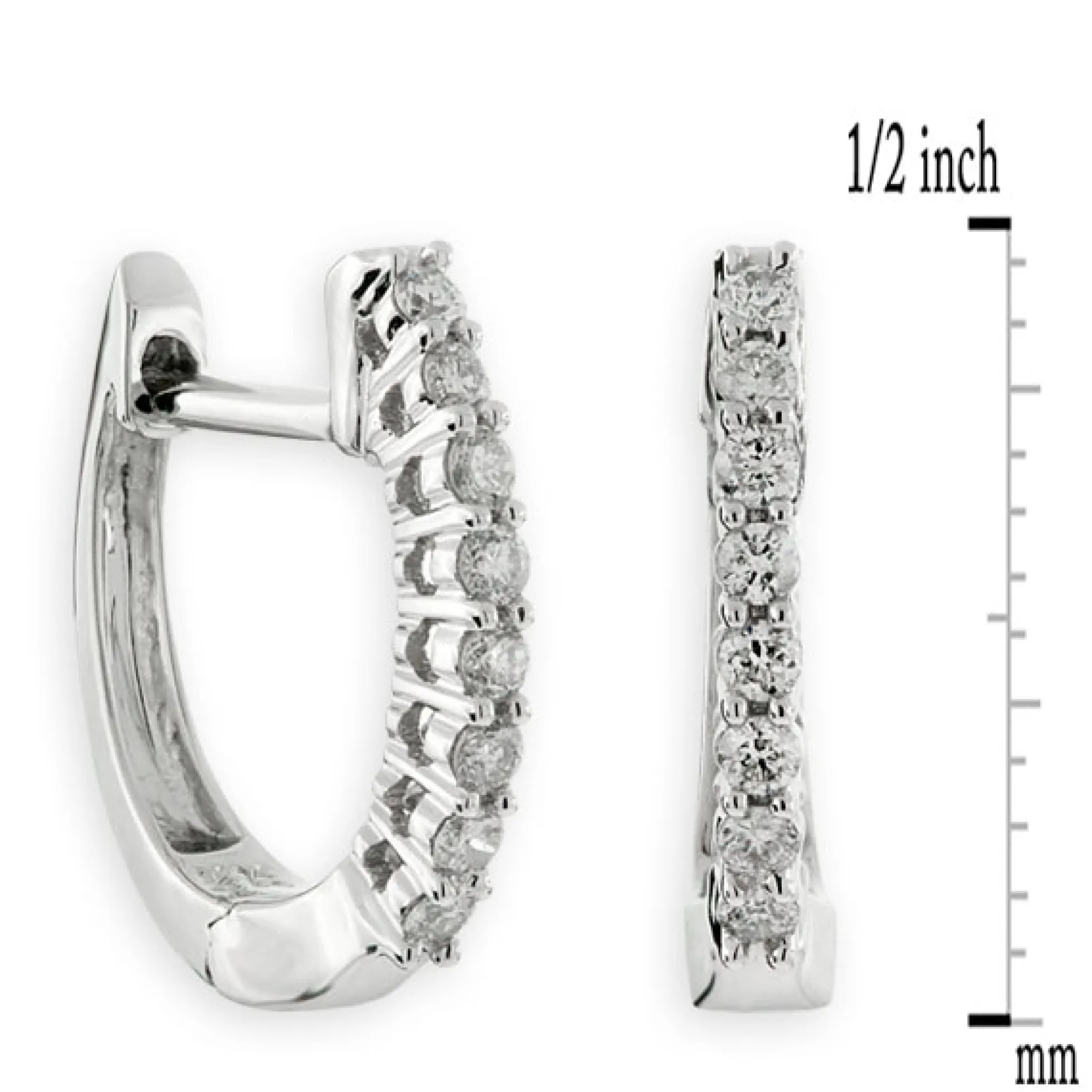 12MM Oval Diamond Hoop Earrings 14K White Gold