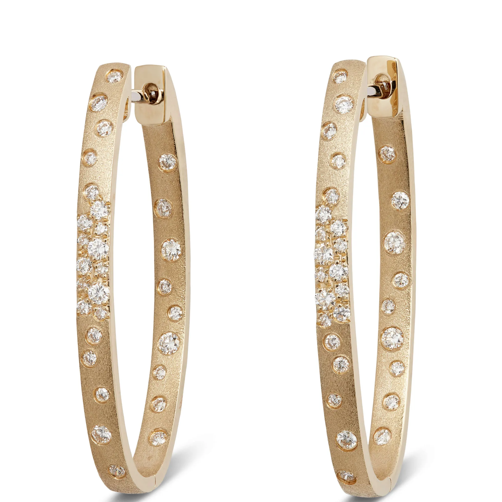 23MM Oval Hoop Confetti Diamond and Gold Earrings, 14K Yellow Gold