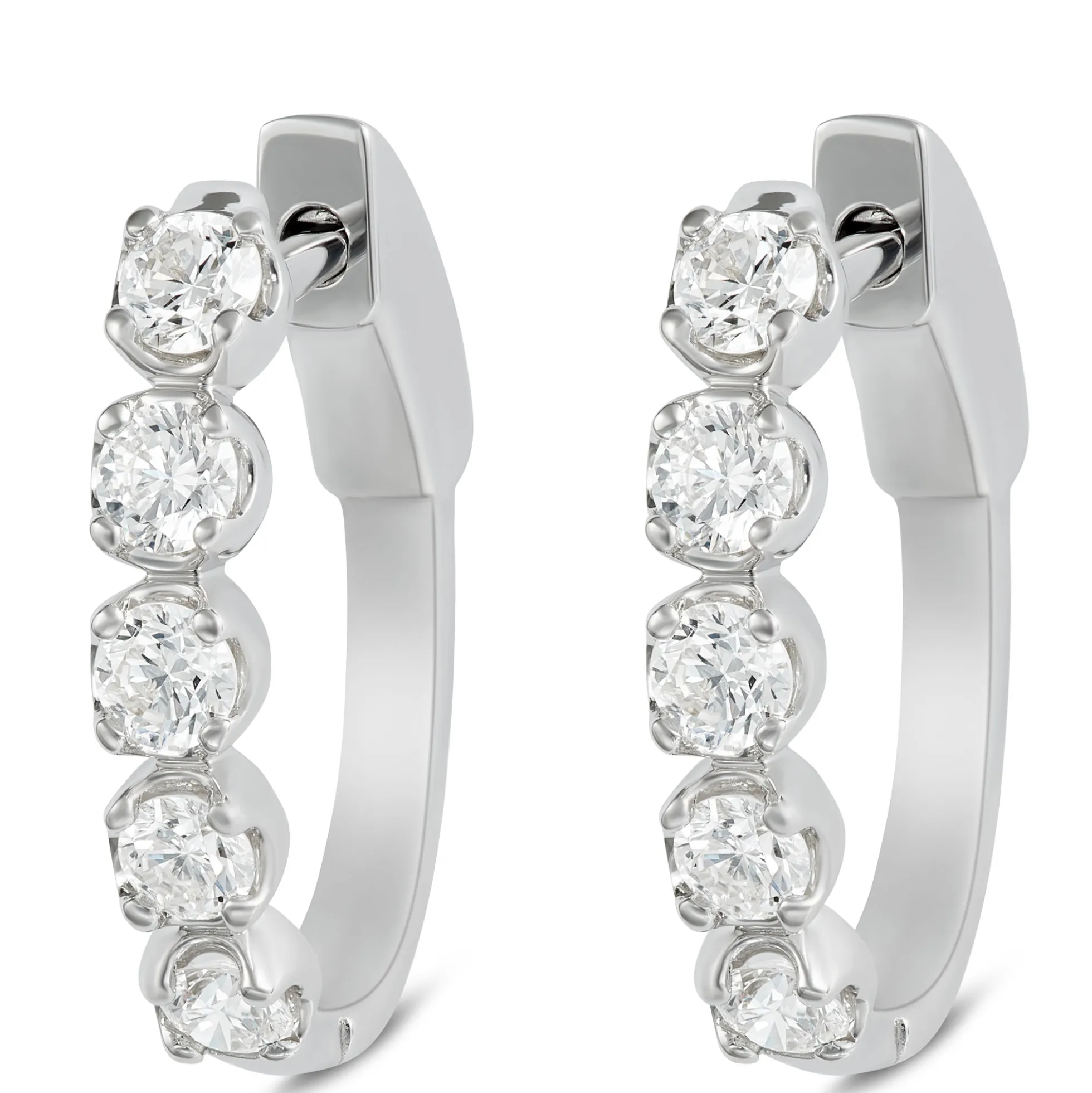 19MM Oval Hoop Diamond Earrings, 14K White Gold