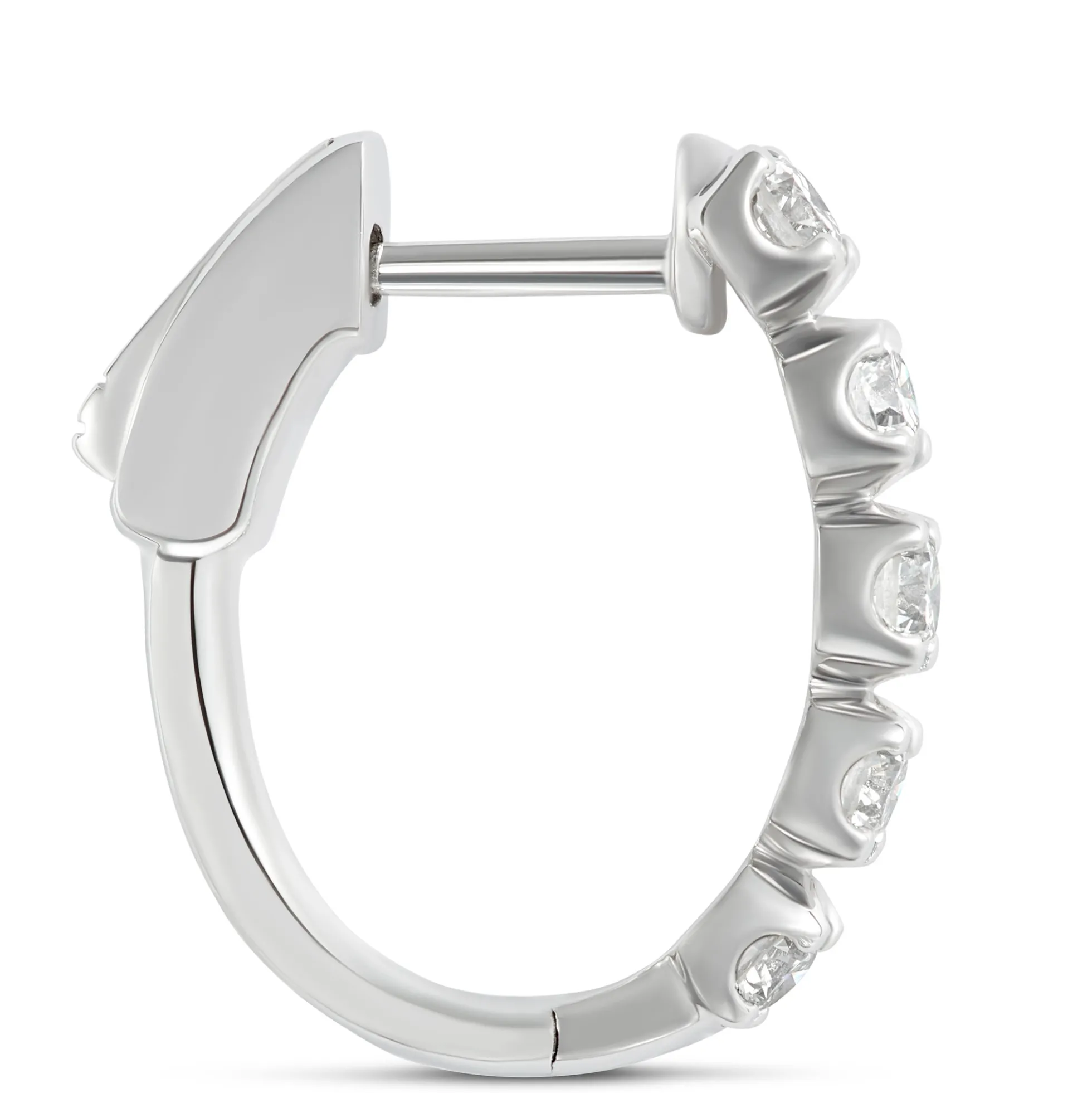 19MM Oval Hoop Diamond Earrings, 14K White Gold