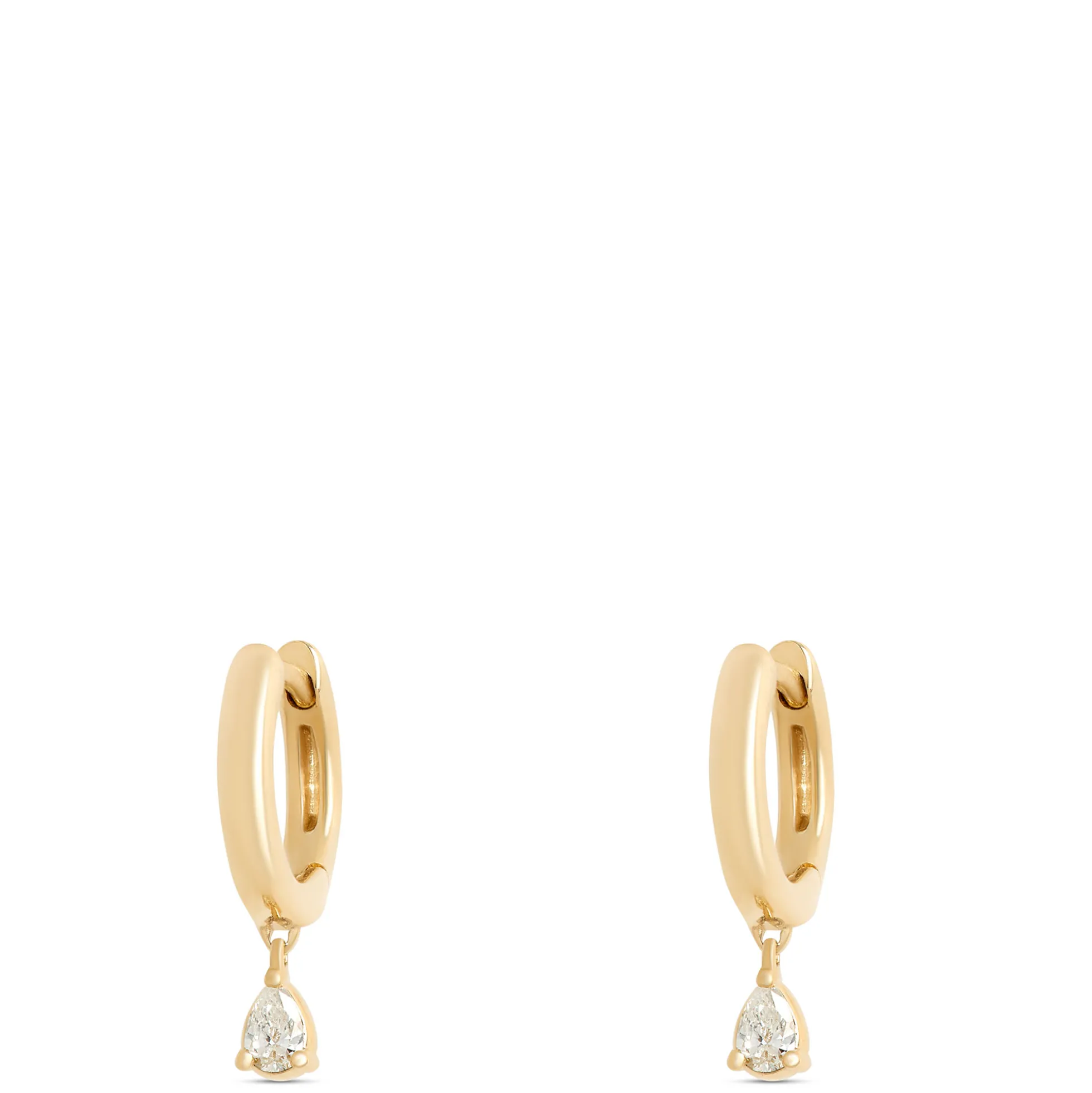 12.5MM Pear Shaped Diamond Hoops, 14K Yellow Gold