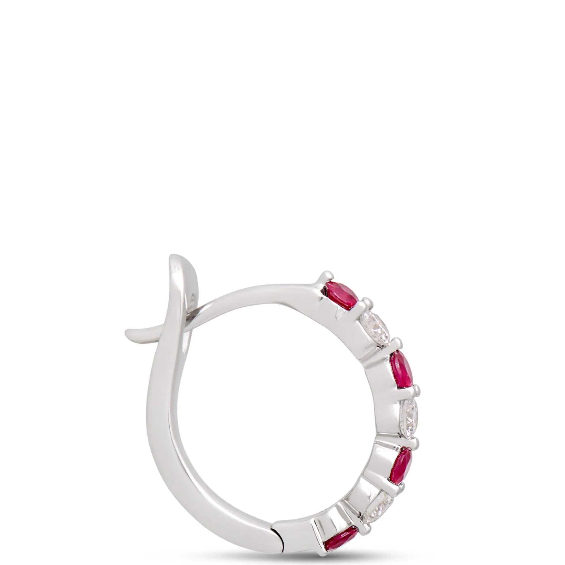 14MM Round Ruby and Diamond Hoop Earrings in 14K White Gold