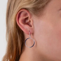 20MM Sapphire & Diamond Circle Earrings 14K