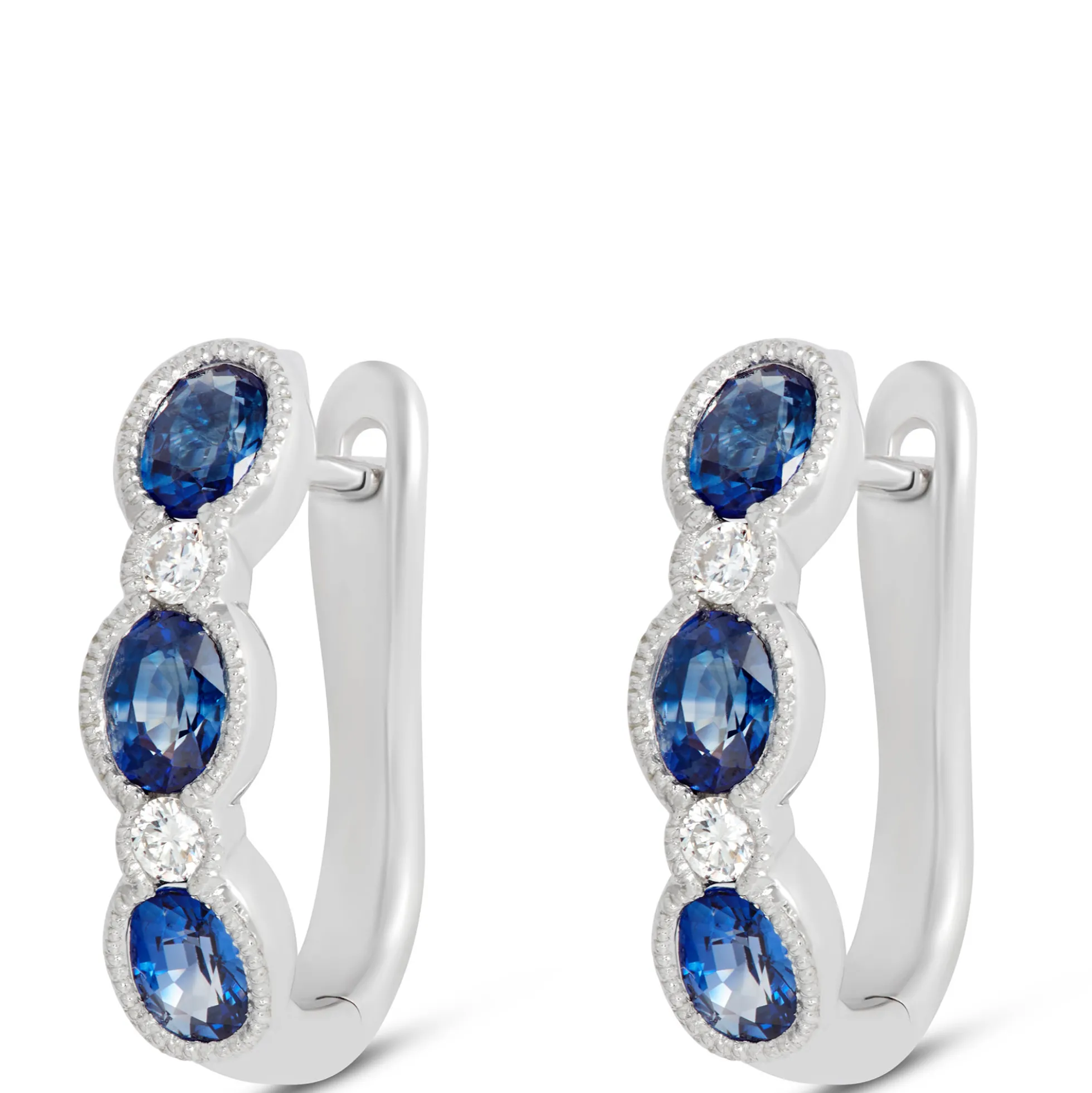 16MM Sapphire & Diamond Hoop Earrings 14K